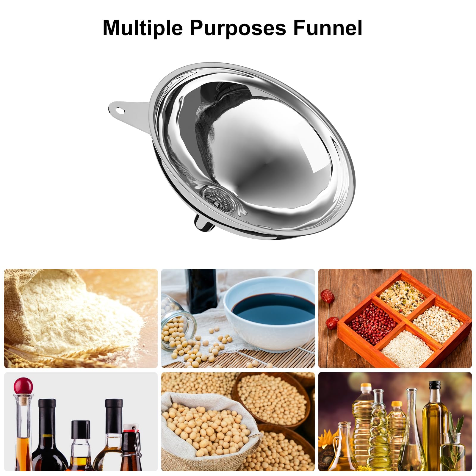 Premium Stainless Steel Large Funnel (5.7 Inch Wide Mouth) - Heavy Duty Metal Funnel for Bottle Filling, Spices, Juices, Coffee Beans, Honey & Milk - Perfect for Home Brewing, Canning, Cooking & DIY Projects