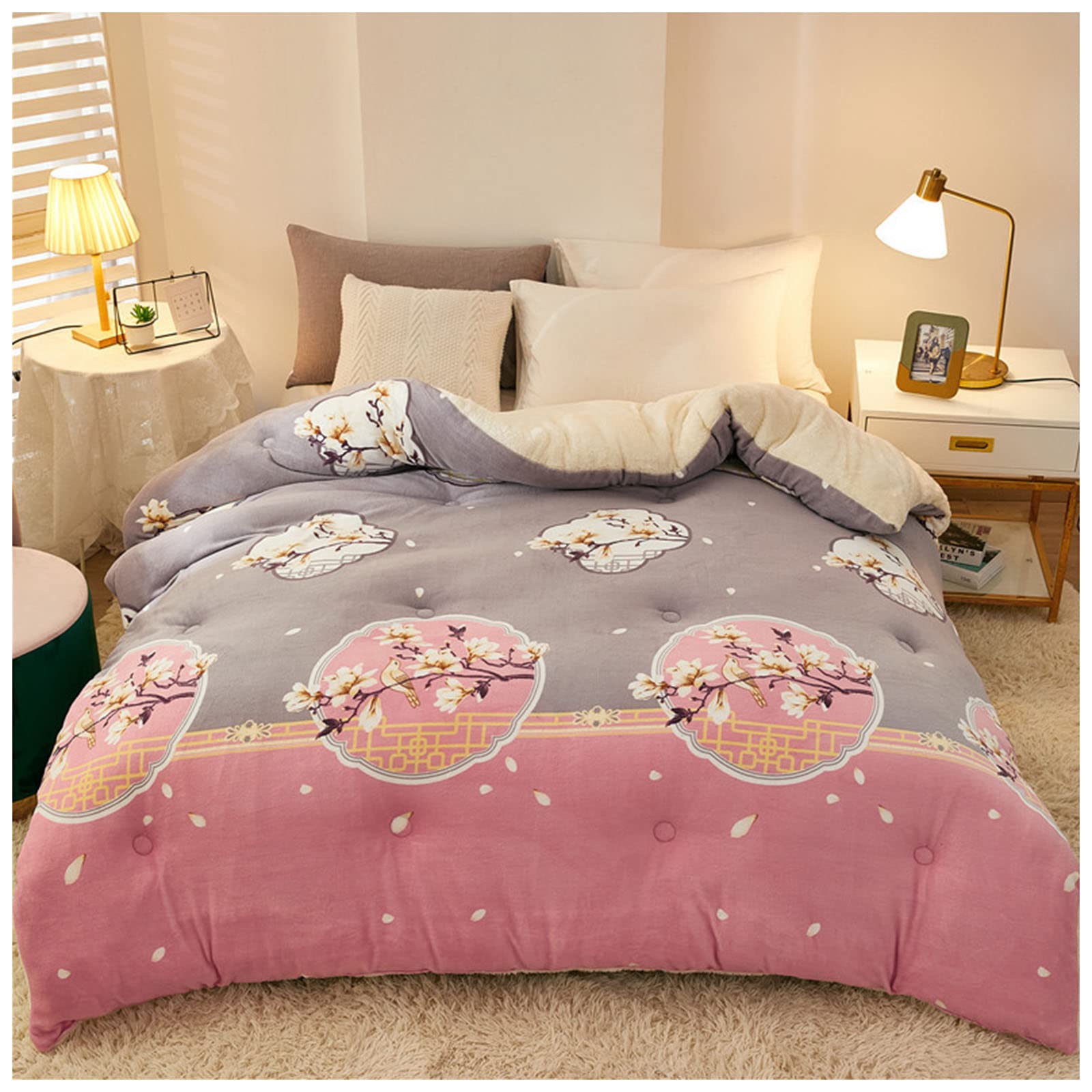 All-Season Quilted Cotton Duvet Insert - Twin Size Winter Comforter (150x200cm, 2.5kg) - Soft & Warm Thickened Lamb Cashmere Blanket for Bed - Perfect for Cold Nights & Cozy Home Decor