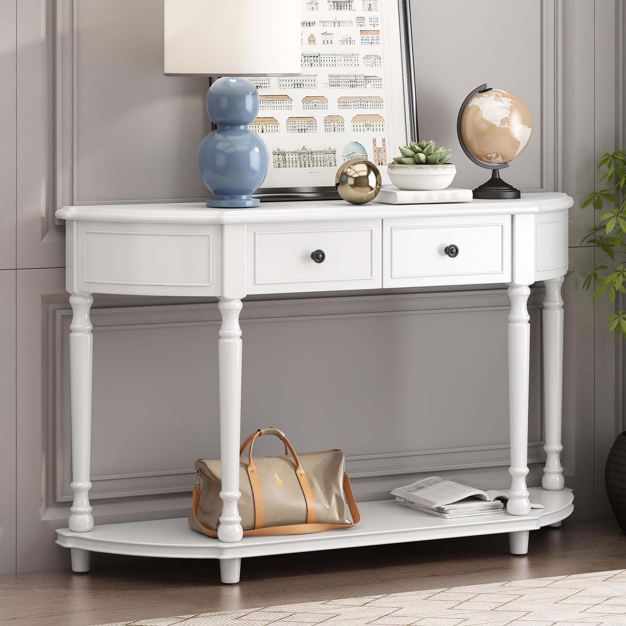 Antique White Solid Wood Console Table - 52