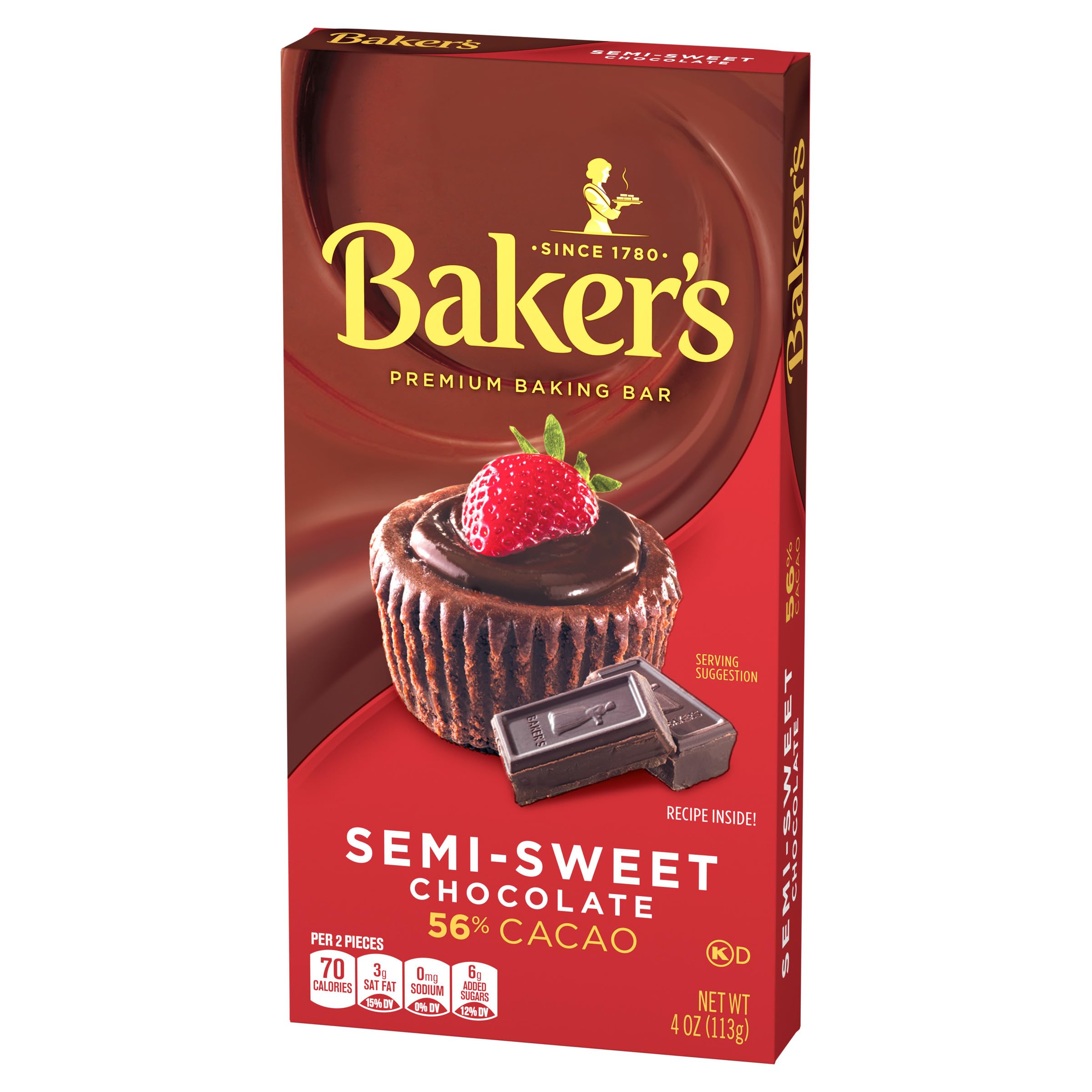 Baker's Premium Semi-Sweet Chocolate Baking Bar - 4 oz (113g) for Baking Cookies, Cakes & Desserts | High-Quality Baking Chocolate for Professional & Home Bakers