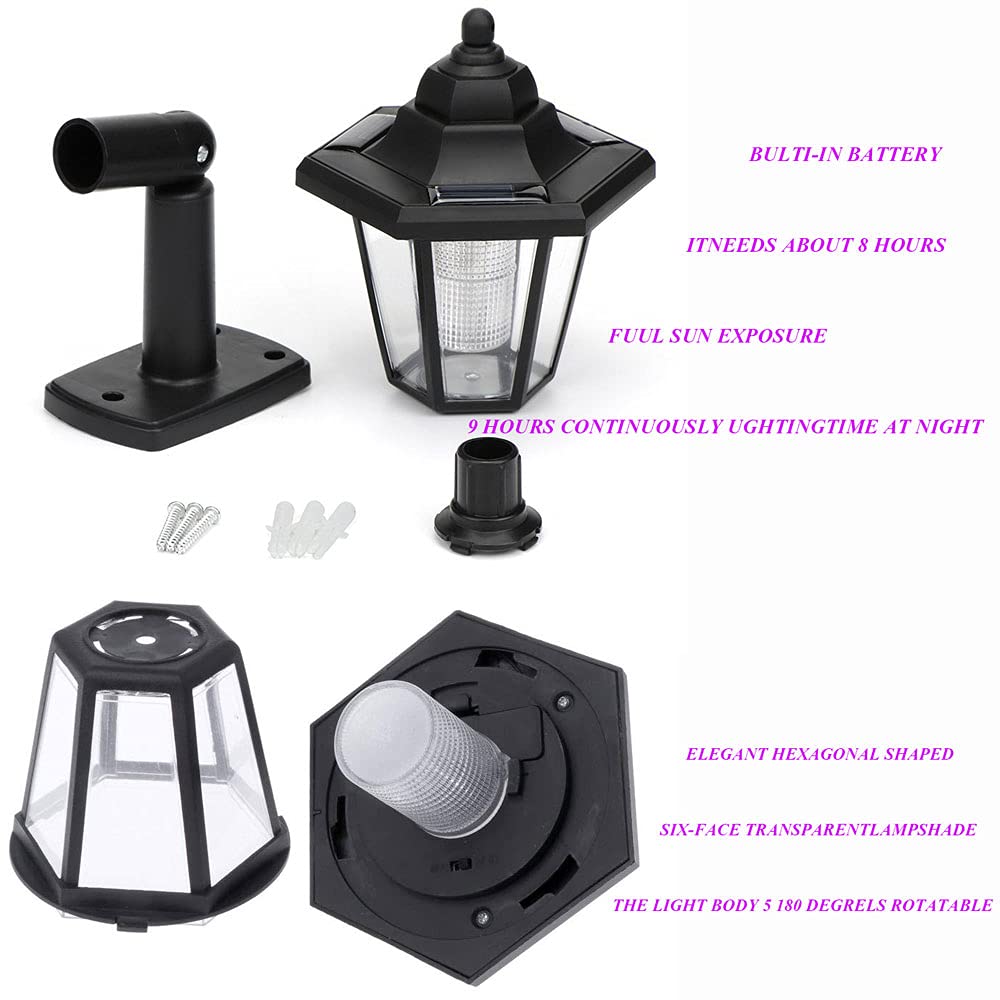 Retro Black Solar Hexagonal LED Lights - Waterproof & Heatproof Outdoor Wall Light for Garden, Landscape, Fence - Perfect for Patio, Pathway, and Backyard Decoration