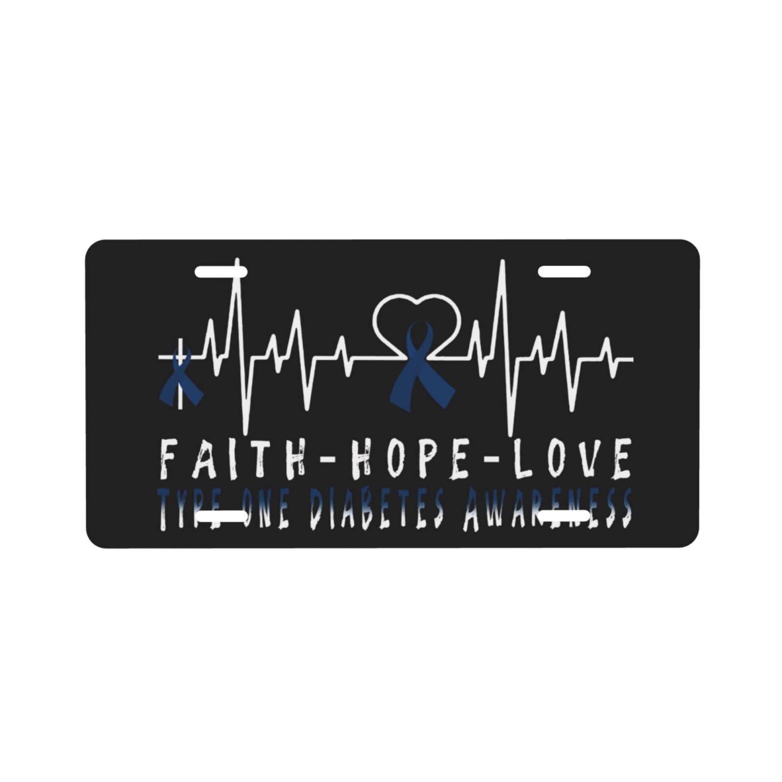 DARLEKS Type 1 Diabetes Awareness Warrior Cross Decorative Metal Car License Plate - 6x12 Inch Aluminum Vanity Tag with 4 Holes - Perfect for Front Bumper Decoration, Car Show Accessories & Diabetes Support Awareness