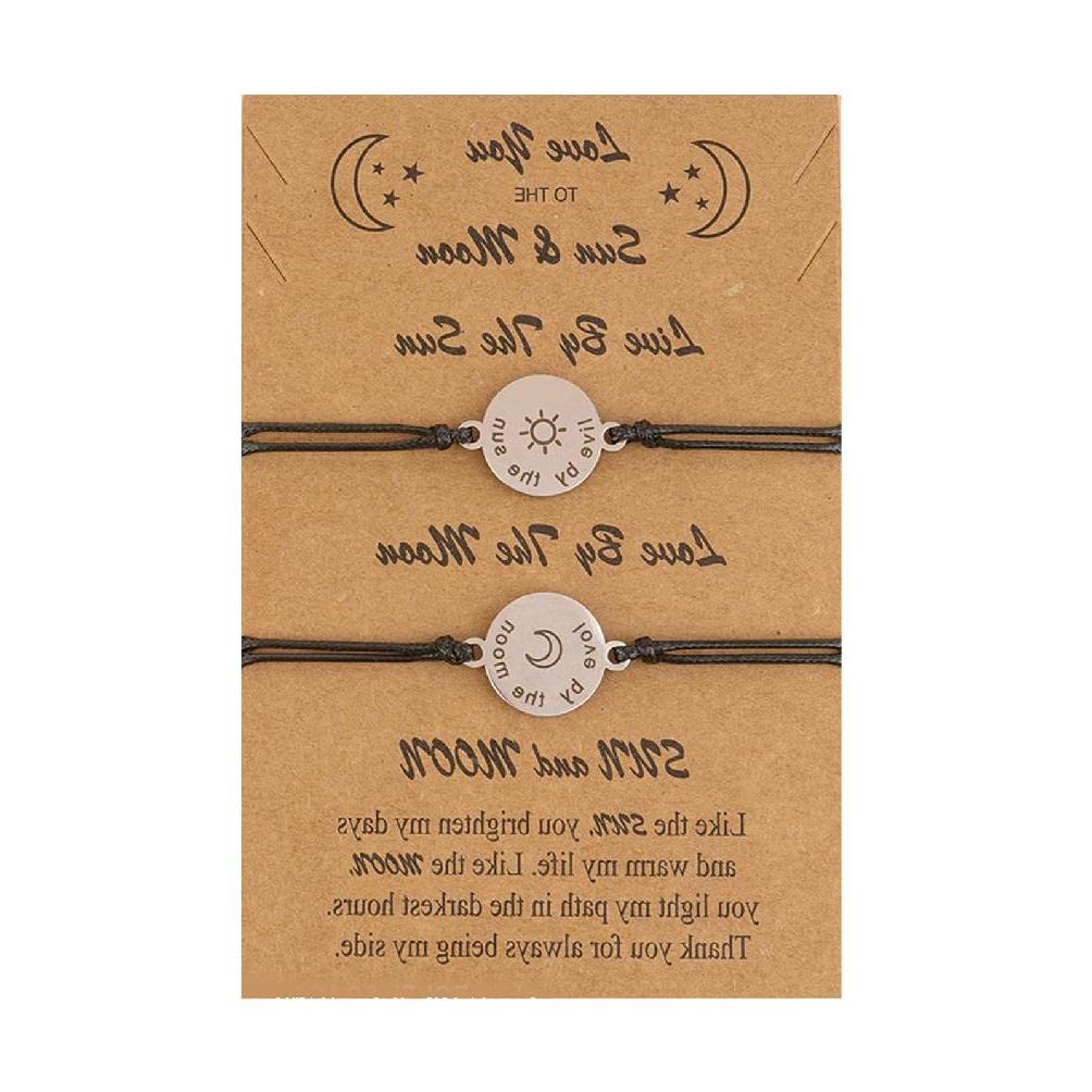 2 Pcs Sun and Moon Best Friend Bracelets for Couples - Matching BFF Friendship Promise Bracelets, Adjustable Distance Bracelets for Women & Men - Perfect for Long Distance Relationships, Going Away Gifts, Anniversaries and Special Occasions