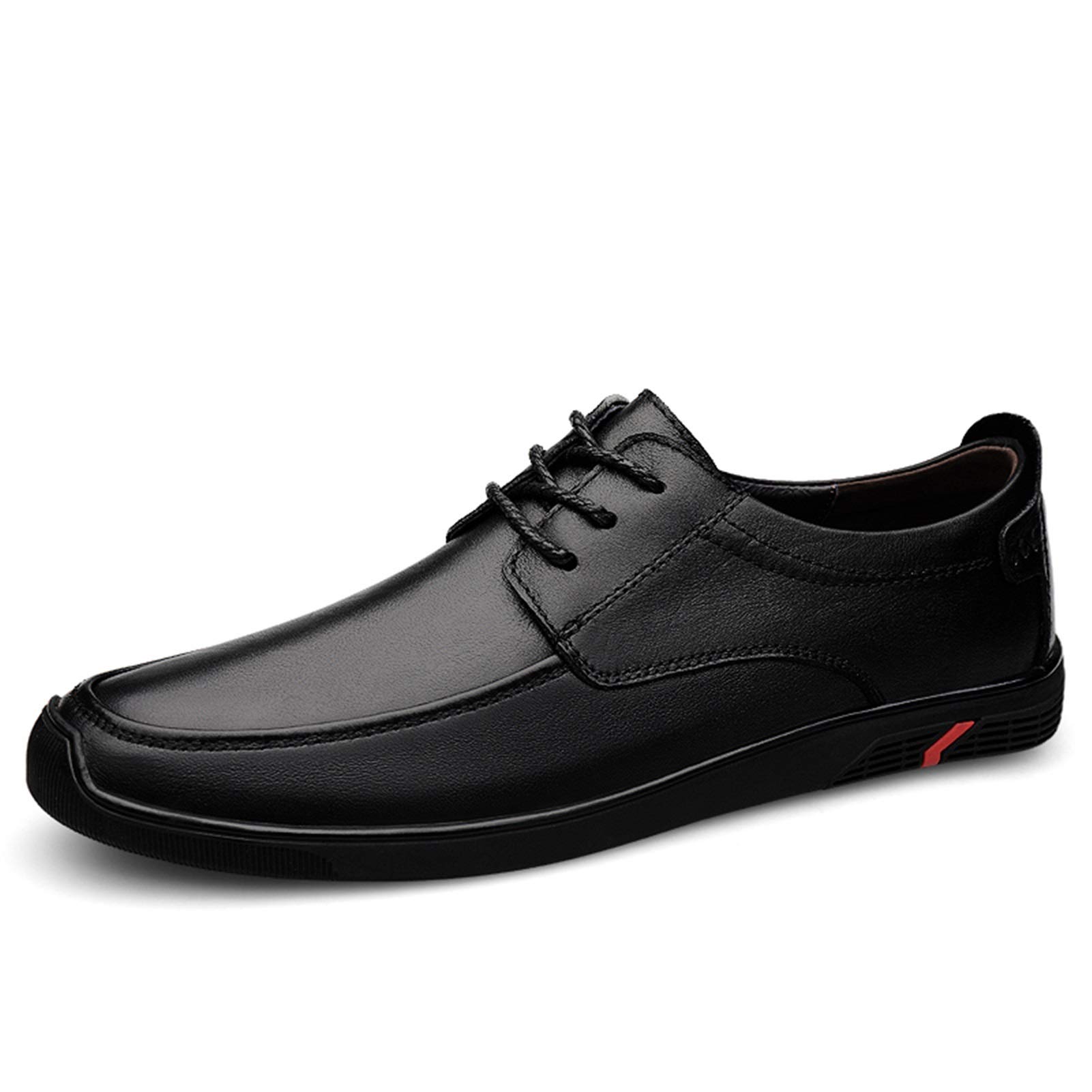 Premium Men's Leather Dress Shoes - Lace Up Derby Shoes with Round Apron Toe, Anti-Slip Rubber Sole & Block Heel (Black, Size 6) | Perfect for Business, Weddings & Formal Occasions