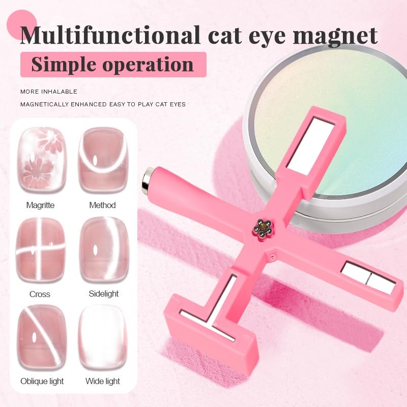 5-in-1 Magnetic Nail Art Tool Set with Silicone Protective Case - Cat Eye Nail Polish Magnet Wand for Gel Nails (Pink) - Perfect for Salon Professionals & DIY Nail Art at Home