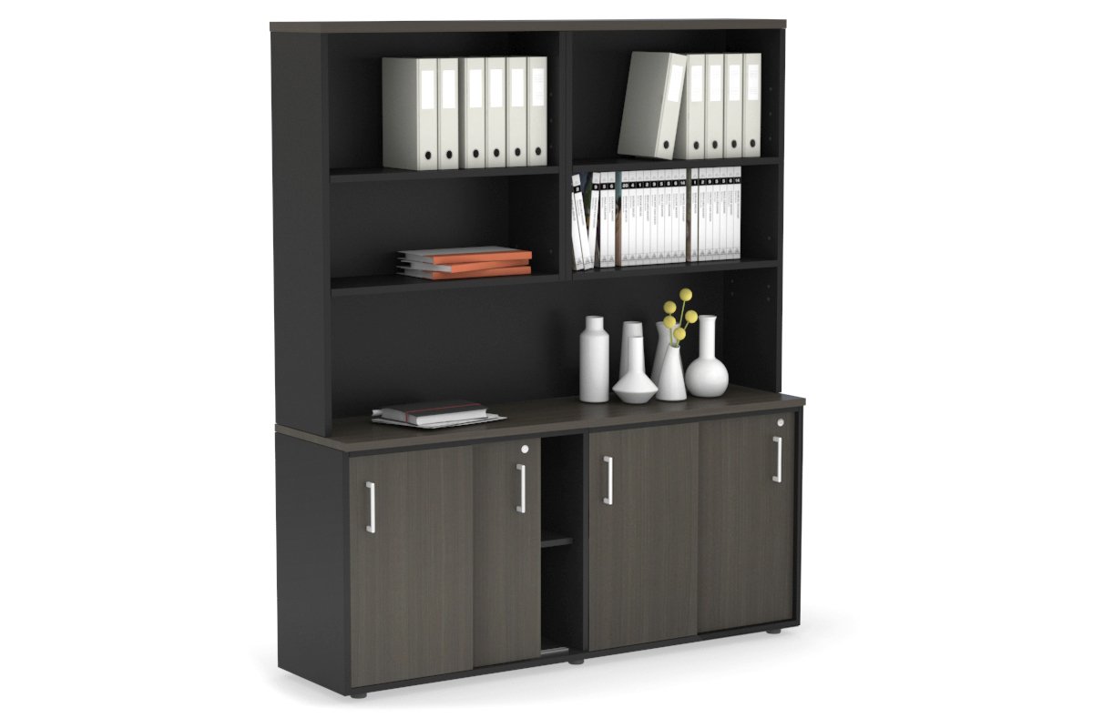 Modern White Sliding Door Credenza with Open Hutch - 1600W x 750H x 450D - Perfect for Home Office, Living Room & Bedroom Storage Organization