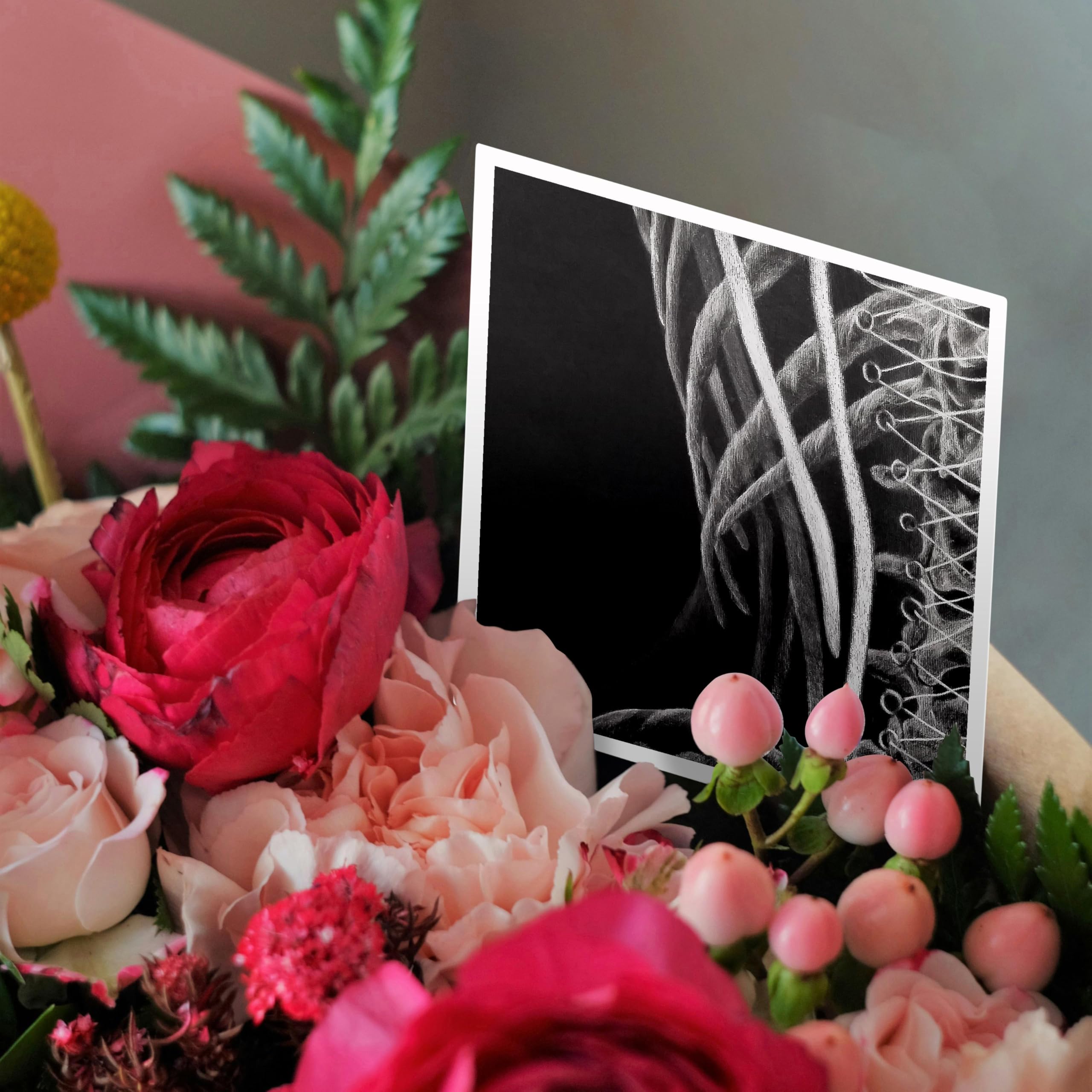 3D Rose Greeting Card - Elegant Corset Conte Drawing on Black Background - Unique Art Gift for Women - Perfect for Birthday, Anniversary & Valentine's Day Greetings