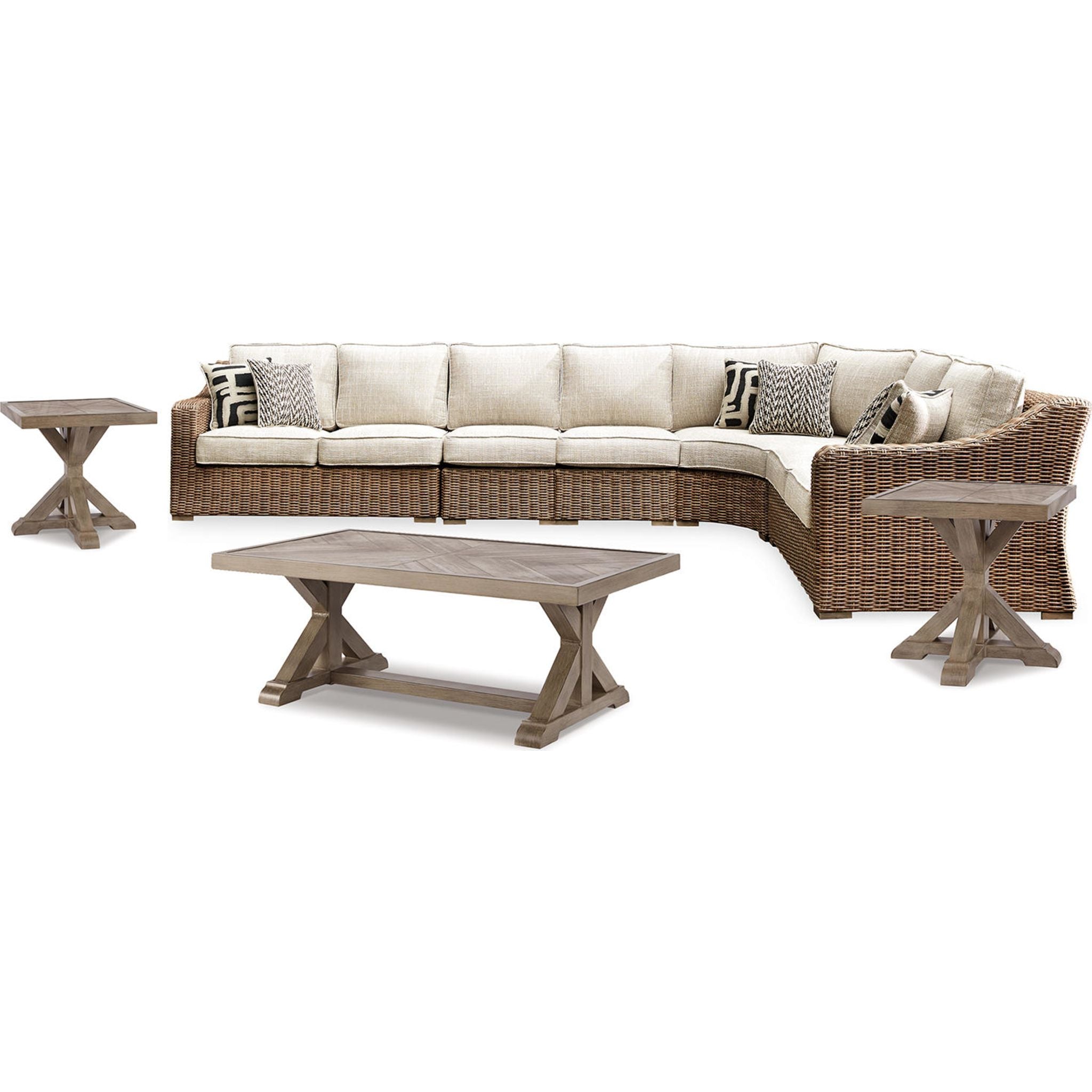 Beachcroft 5-Piece Outdoor Sectional Sofa Set with Coffee Table - Water-Resistant Beige Patio Furniture for Backyard, Poolside & Garden Relaxation