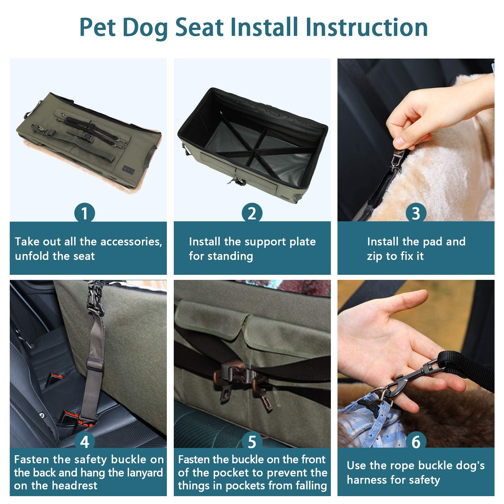 **Petsfit Dog Booster Seat for Small & Medium Dogs up to 45 lbs – Large Dog Car Seat with 2 Spacious Pockets – Safe & Comfortable for Cars, Trucks & SUVs (Large, Dark Brown) – Perfect for Road Trips & Daily Commutes**