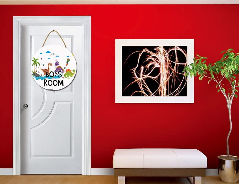 Dinosaur Wooden Door Sign for Boys Room - Personalized Name Plaque, Kids Bedroom Wall Decor, Nursery Hanging Plank (12x12 Inches) - Perfect for Birthday Gifts & Dinosaur-Themed Room Decor