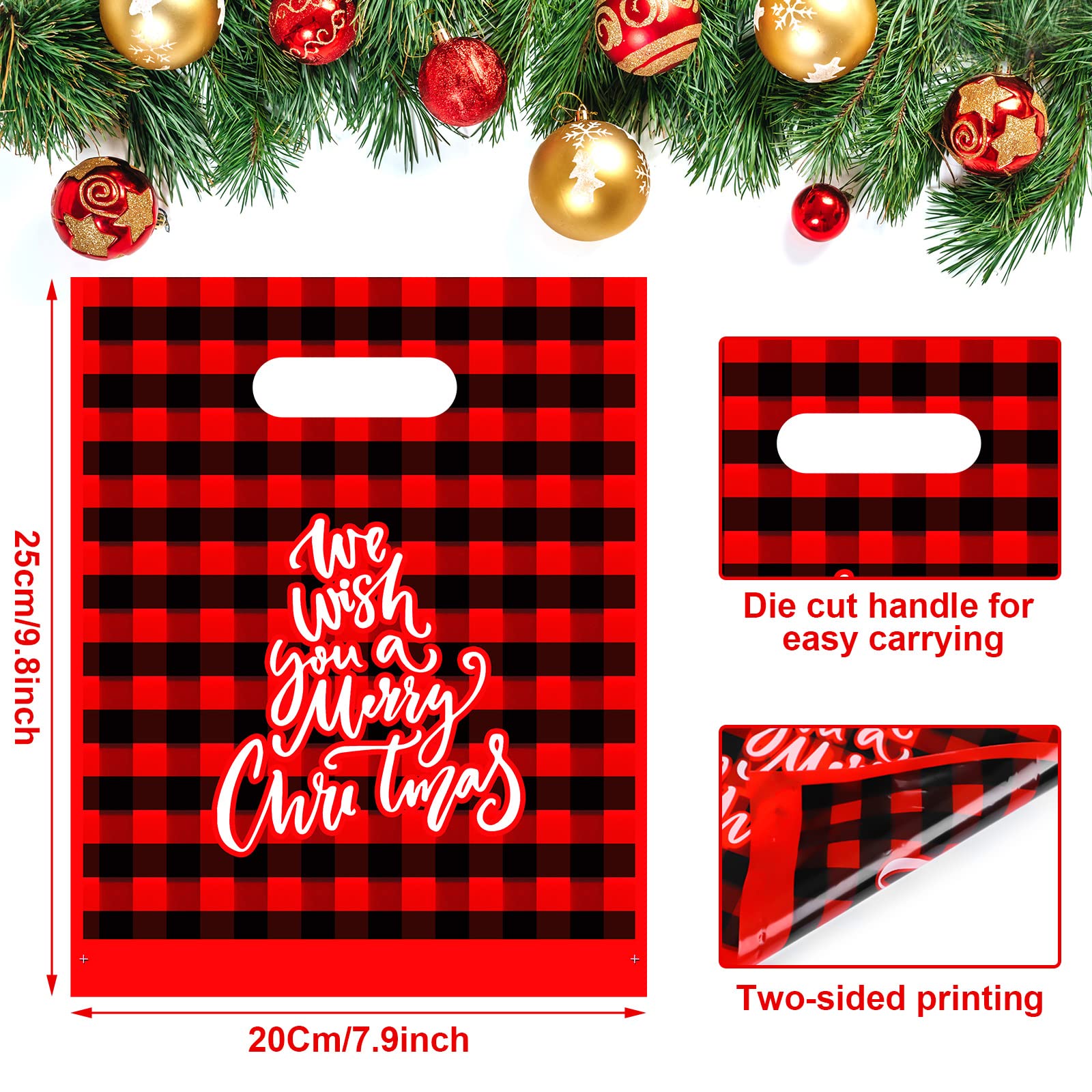 100 Pack Christmas Plastic Gift Bags Bulk - 10