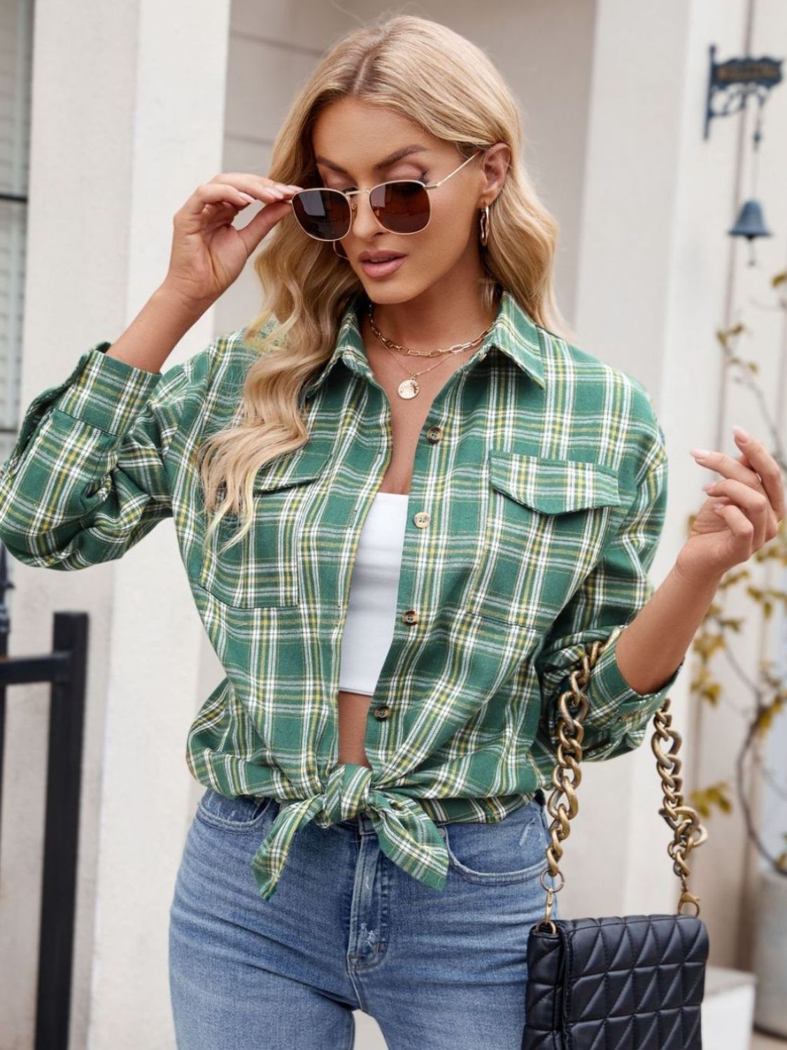 Mandy Plaid Button-Up Long Sleeve Shirt for Women - Stylish Casual & Office Wear - Perfect for Fall, Winter & Layering Outfits