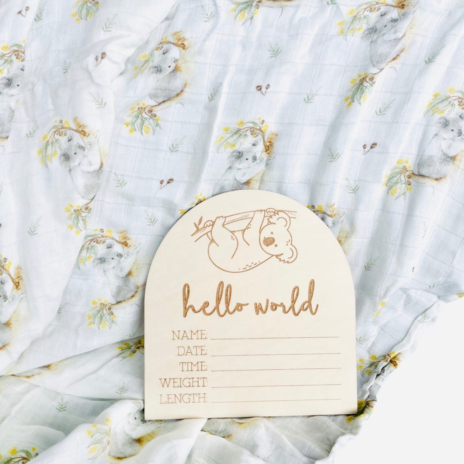 Handcrafted Wooden Announcement Plaque with Koala Design - Perfect for Baby Showers, Birth Announcements & Nursery Decor