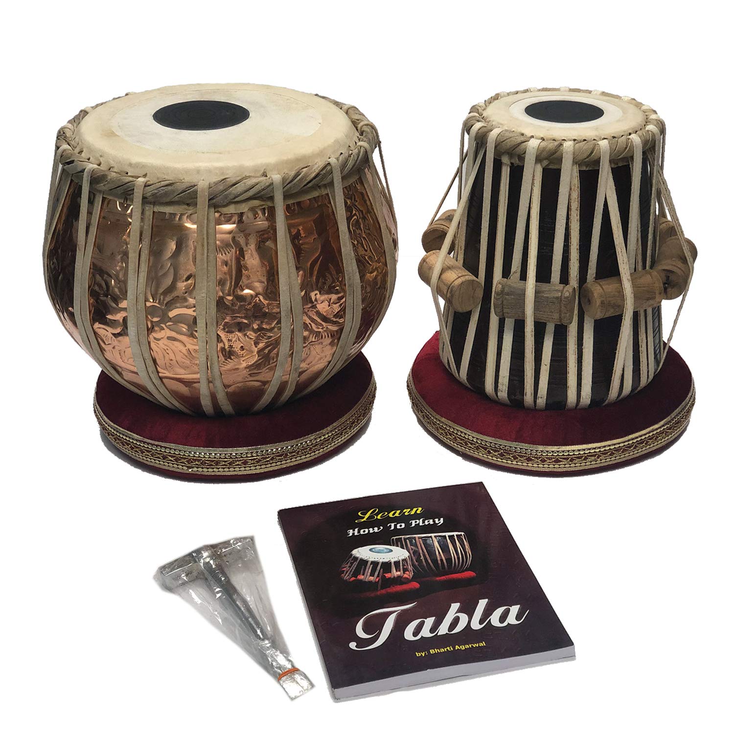 Handcrafted Copper Tabla Drum Set with Gig Bag, Hammer, Music Book, Cushions & Cover - Premium Indian Musical Instrument for Professional Performances & Home Decor