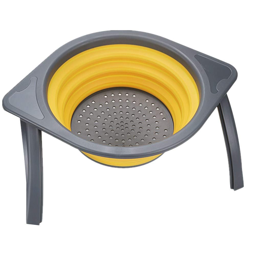 Collapsible Kitchen Strainer & Colander Set - Foldable Washing Up Bowl for Fruits, Vegetables & Pasta - Large & Small Strainers in Yellow - Perfect for Camping, RV & Small Kitchen Spaces