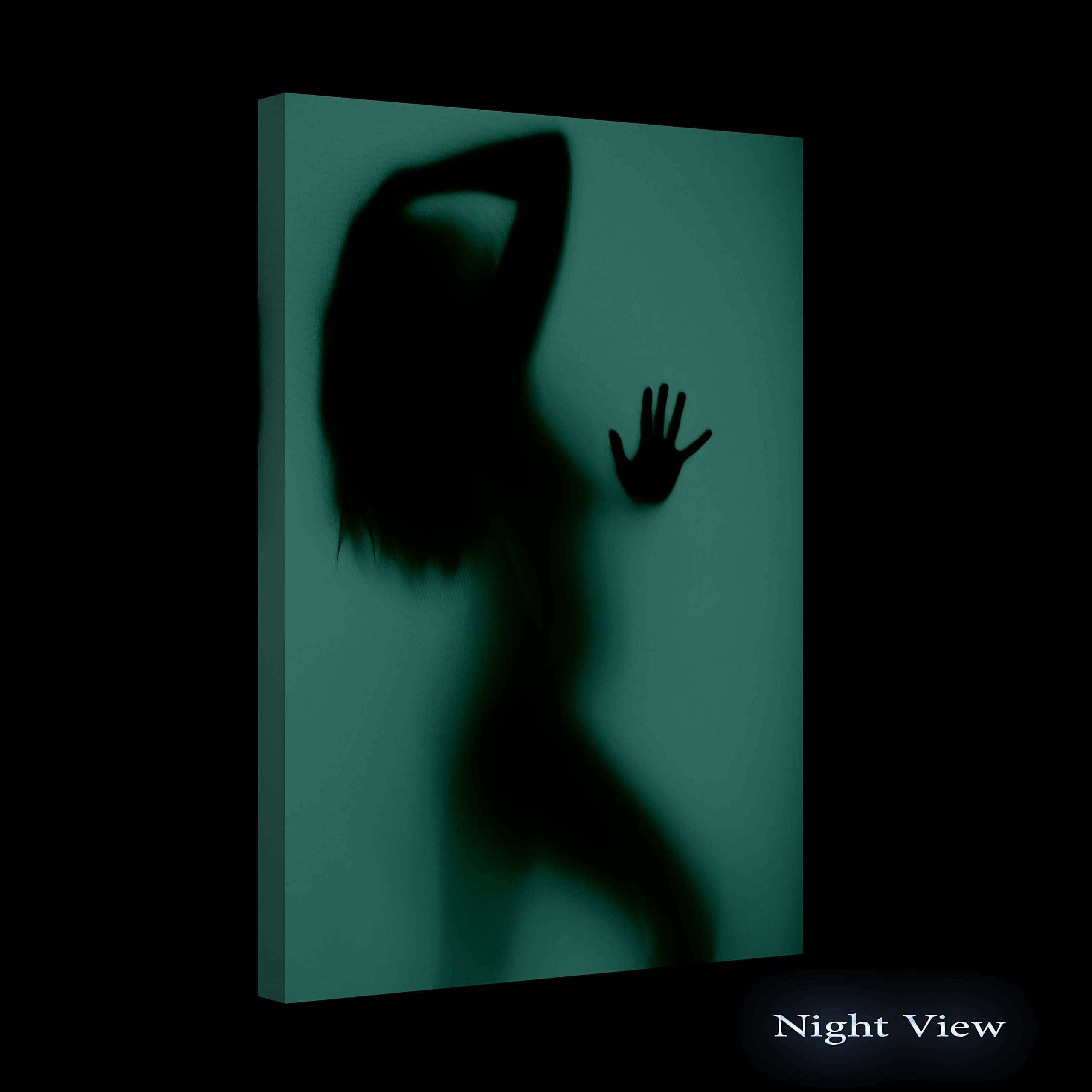 Startonight Black & White Fantasy Wall Art - Sensual Silhouette of Woman in Shower Canvas Print, 24x36 Inch Framed Painting for Bedroom Decor | Modern Bathroom Art & Living Room Wall Decor