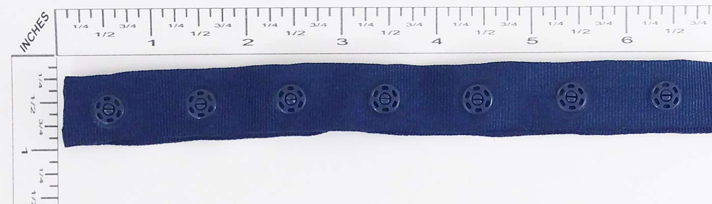 5 Yards Navy Blue Plastic Snap Button Polyester Tape Ribbon - Hook & Eye Fastener for Baby Clothes, Duvet Sewing, Renaissance Costumes & Lingerie - Strong Press Studs for DIY Crafts, Dance Costumes and Home Decor Projects