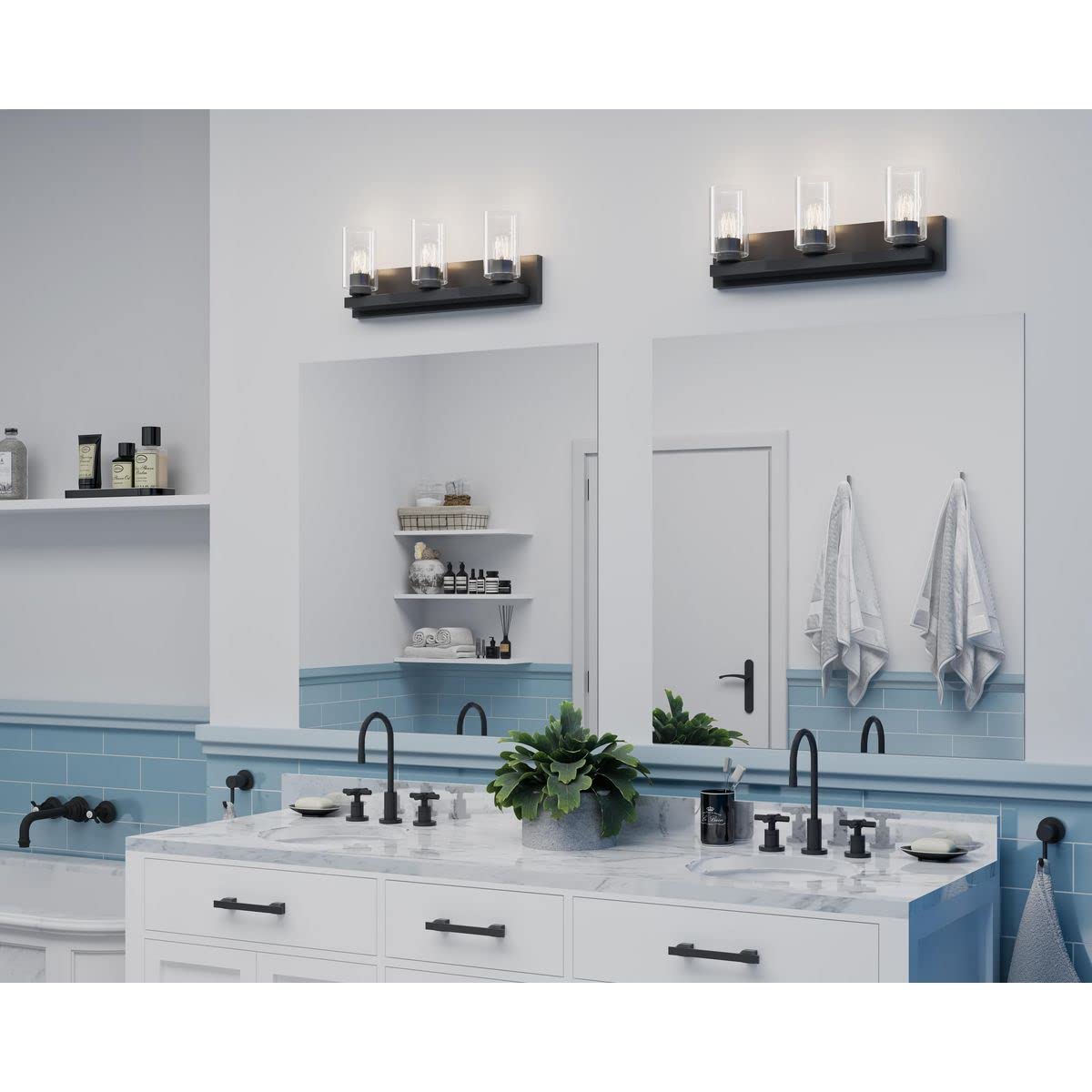 Goodwin Collection 21 Inch 3-Light Matte Black Modern Bathroom Vanity Light with Clear Glass Shades - Perfect for Bathroom Mirror Lighting, Powder Room, and Master Bath Decor
