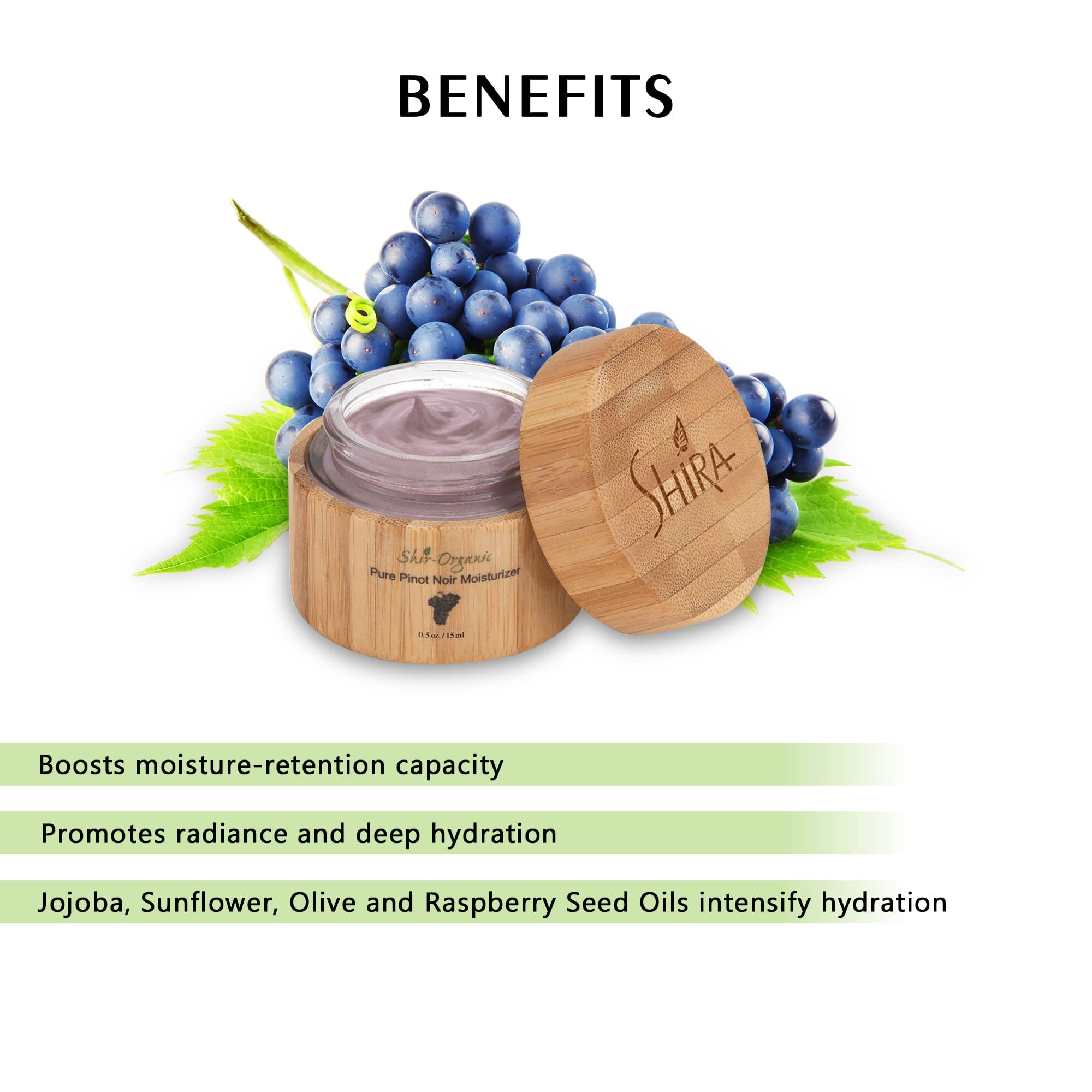 Shira Shir 50ml Organic Pinot Noir Moisturizer for Normal to Dry Skin – Hydrating Facial Cream with Natural Ingredients, Anti-Aging & Nourishing Skin Care | Daily Moisturizer for Dry Skin, Organic Skincare Treatment | Perfect for Morning & Night Routine, Winter Skin Care