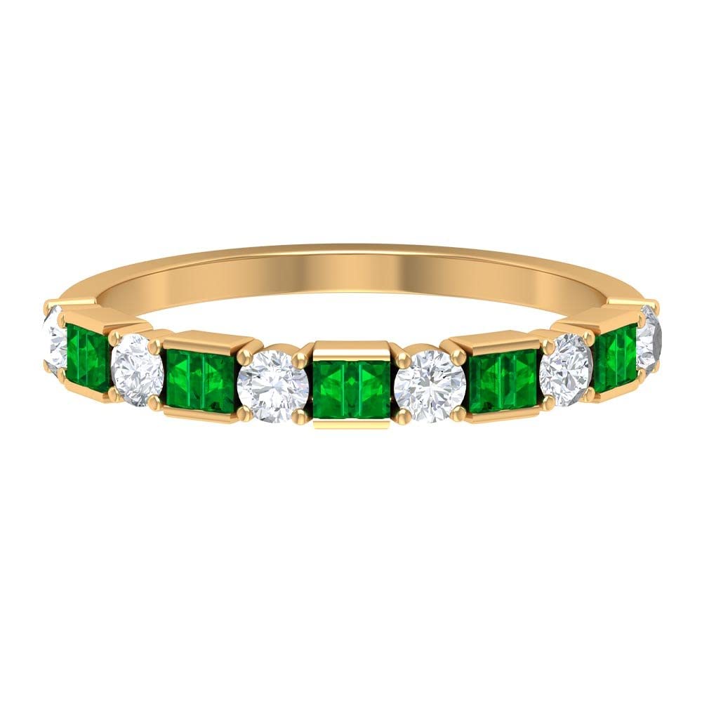 1/2 CT Real Emerald and Diamond Half Eternity Ring for Women - 14K Solid Gold Baguette East West Ring | Perfect for Anniversary Gifts, Engagement, Wedding Bands & Special Occasions