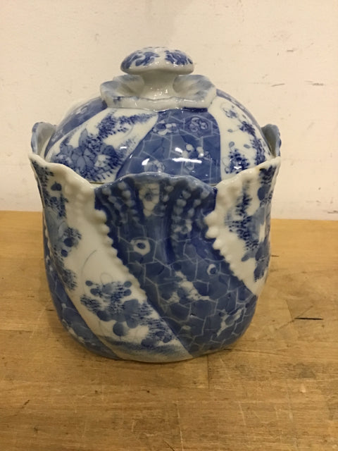 Blue and White Ceramic Jar with Lid - Airtight Storage for Kitchen, Bathroom & Office - Perfect for Spices, Cotton Balls & Desk Organizer