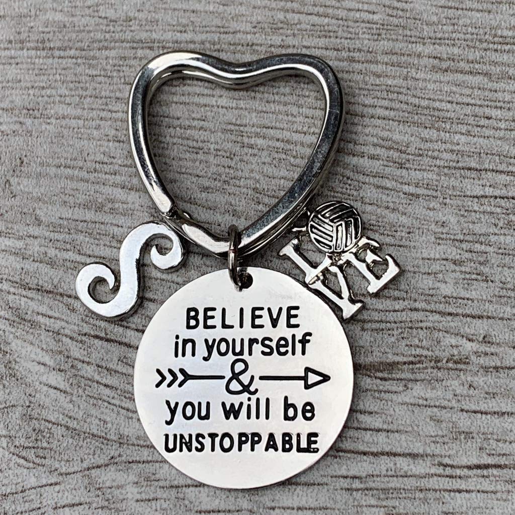 Personalized Volleyball Keychain with Initial - Motivational 'Unstoppable' Gift for Volleyball Players - Inspirational Sports Jewelry for Men & Women - Perfect for Team Gifts, Tournaments & Volleyball Enthusiasts