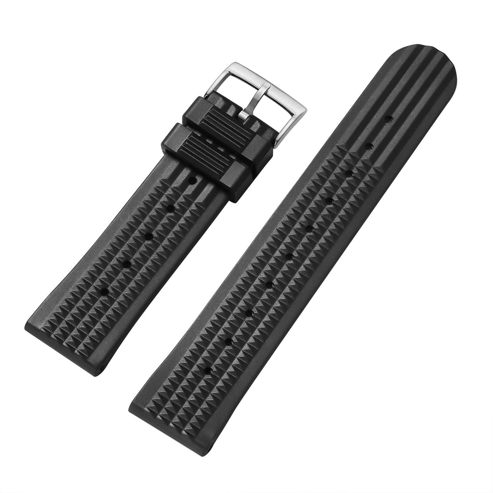 ADDIESDIVE 20mm Black Silicone Waffle Watch Band - Soft Rubber Replacement Strap for Men & Women - Compatible with Diver, Sports & Casual Watches