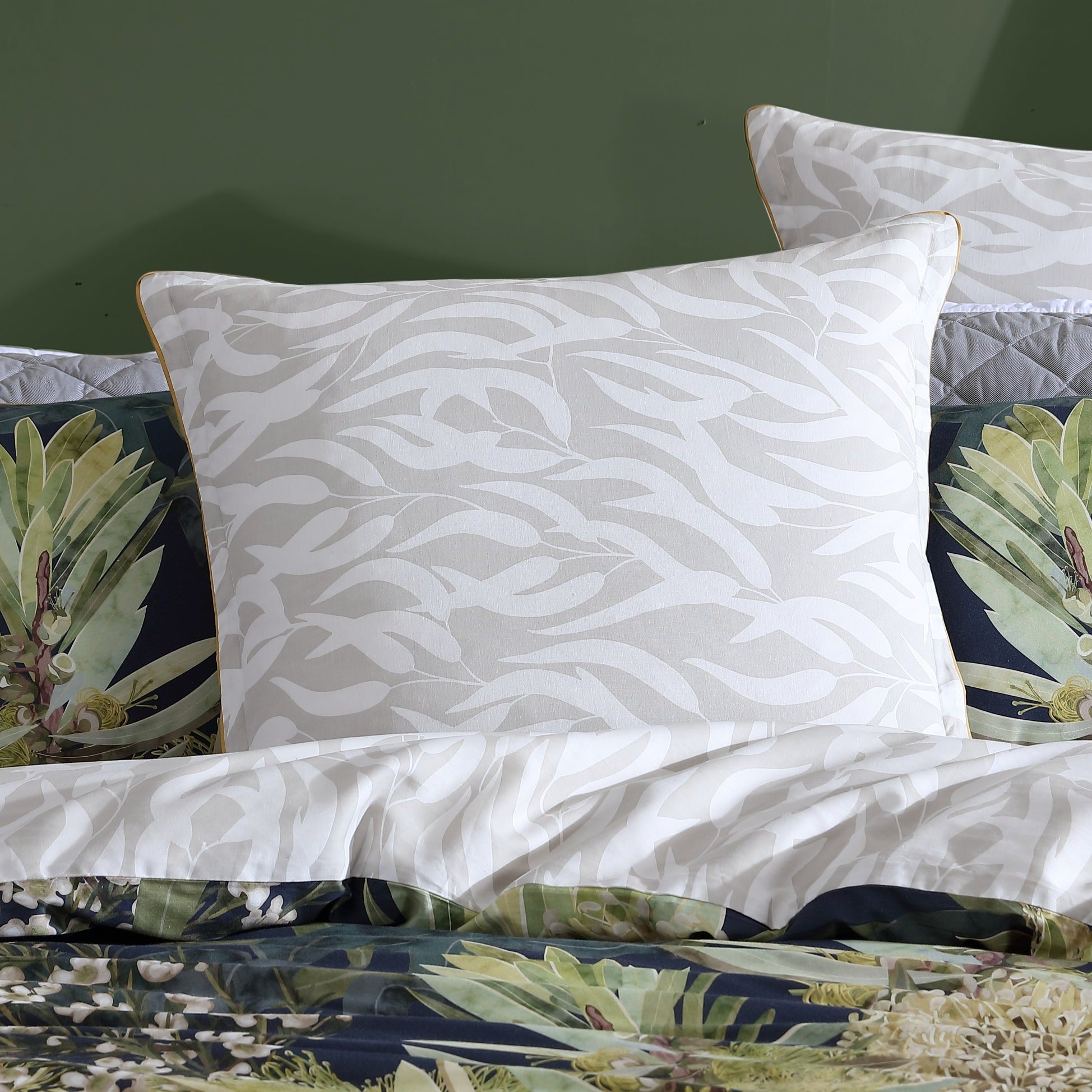 Luxury Kiera Green European Pillowcase Set by Logan & Mason - Premium 100% Cotton Bedding for Master Bedroom & Guest Room Decor