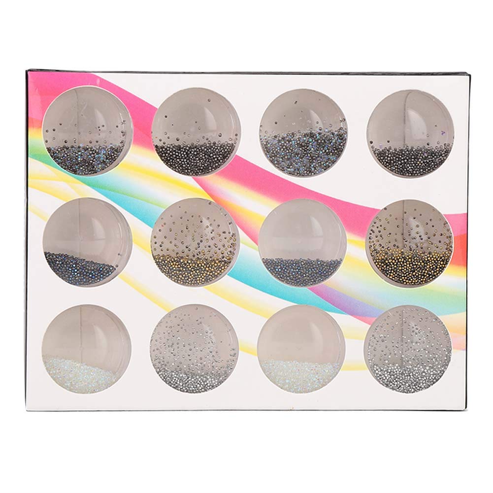 12 Grid DIY Nail Beads Kit - Plastic Glitter Rhinestones for Nail Art, Manicure Decorations & 3D Nail Tips - Perfect for Salon, Home DIY & Party Nail Designs
