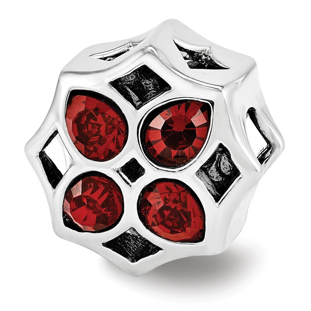 Black Bow Sterling Silver Charm with Red Crystals for Jewelry Making