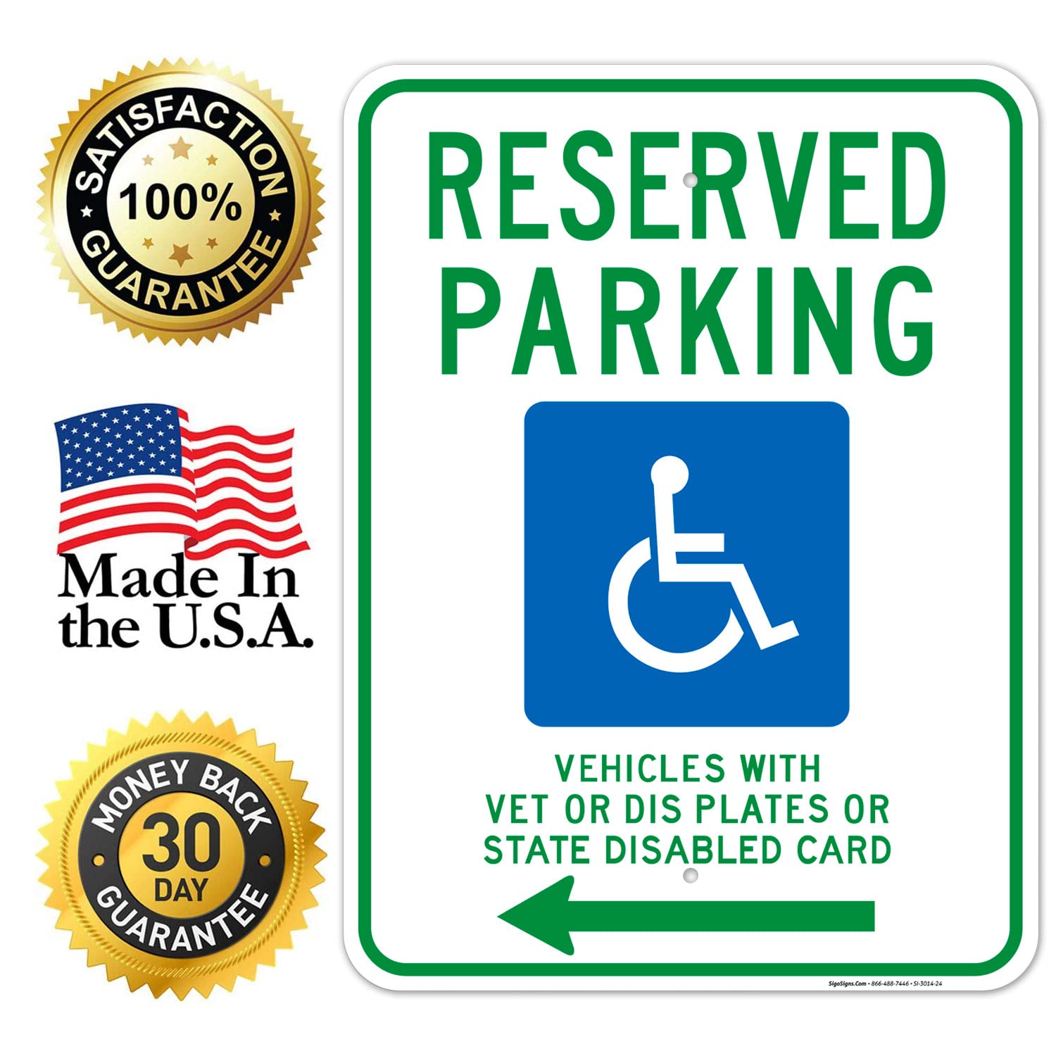 Wisconsin Handicap Parking Sign - 18x24 Inches, Rust-Free .063 Aluminum, Fade-Resistant - Reserved Parking for Vehicles with Vet Plates or State Disabled Cards (Left Arrow) - Made in USA - Perfect for Accessible Parking Spaces, Hospitals & Public Facilities