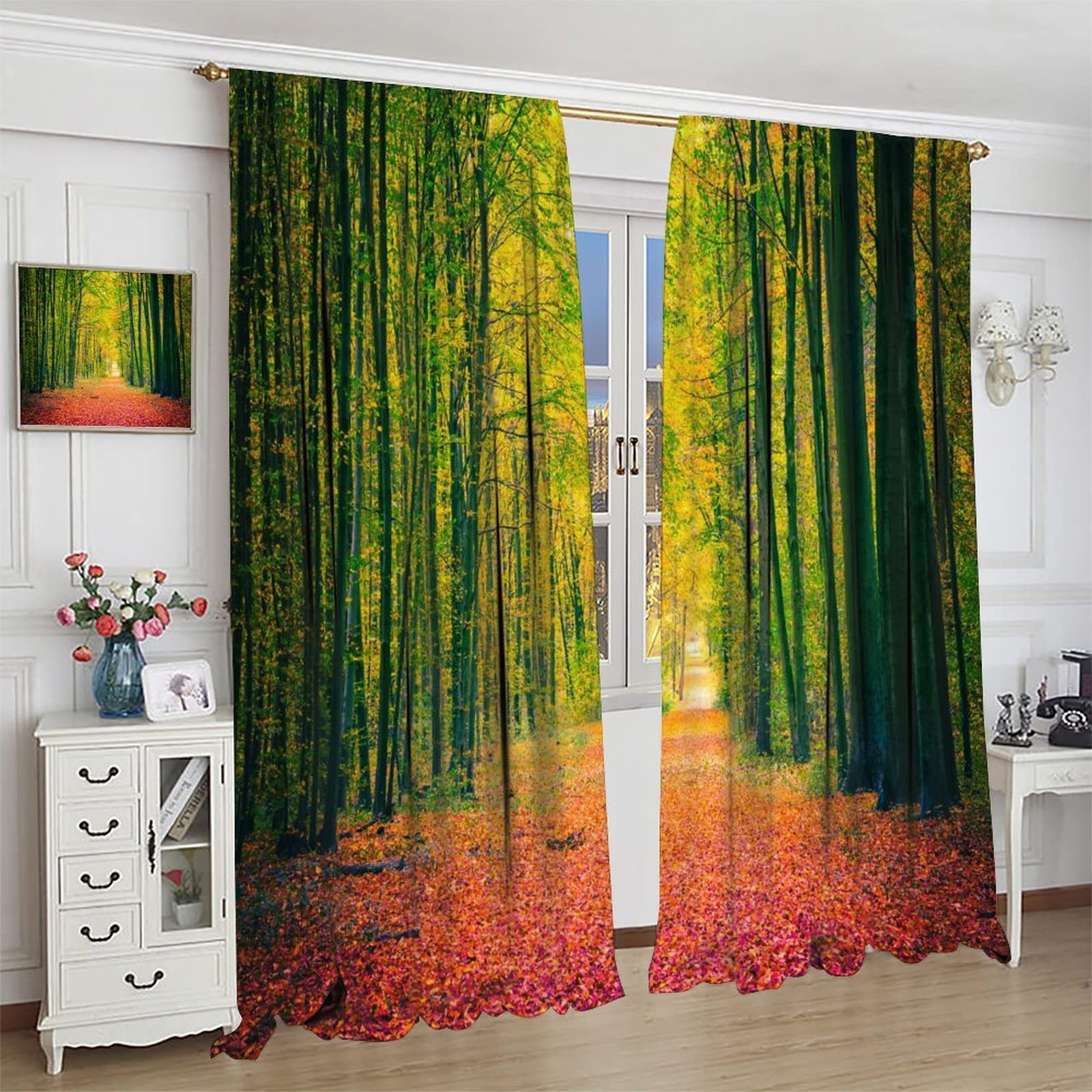 Autumn Forest Curtains - Dry Fallen Leaves Design for Bedroom, Living Room & Cafe Decor (42x63 inches) | Nature-Inspired Window Treatments for Cozy Fall Atmosphere