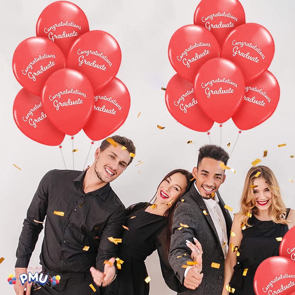 Premium Red Congrats Graduation Script Balloons - 25 Latex Balloons for Graduation Party Decorations | PMU Graduation Supplies | Perfect for Graduation Ceremonies, Parties & Photo Backdrops