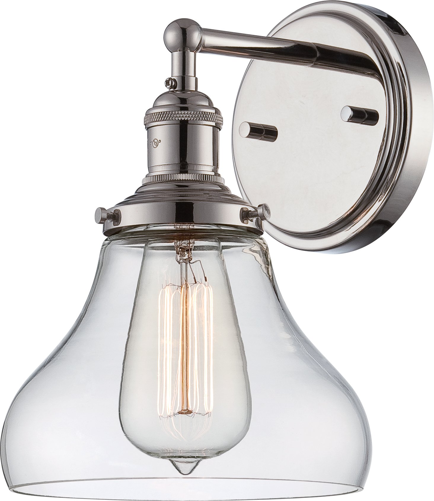 Vintage Incandescent Wall Sconce Light Fixture - Nuvo Lighting 60/5413 with Curved Clear Glass & Polished Nickel Finish - Perfect for Bedroom, Living Room, or Hallway Lighting