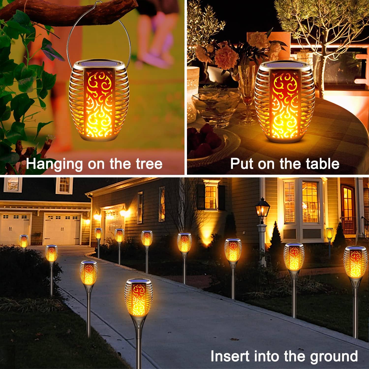 14 Pack Solar Torch Lights Outdoor Waterproof - Flickering Flame Solar Fire Lights with Auto On/Off, 3-in-1 Dusk to Dawn Sensor for Christmas Decor, Garden Pathway & Hanging Lantern - Perfect for Patio, Yard, Walkway & Landscape Lighting