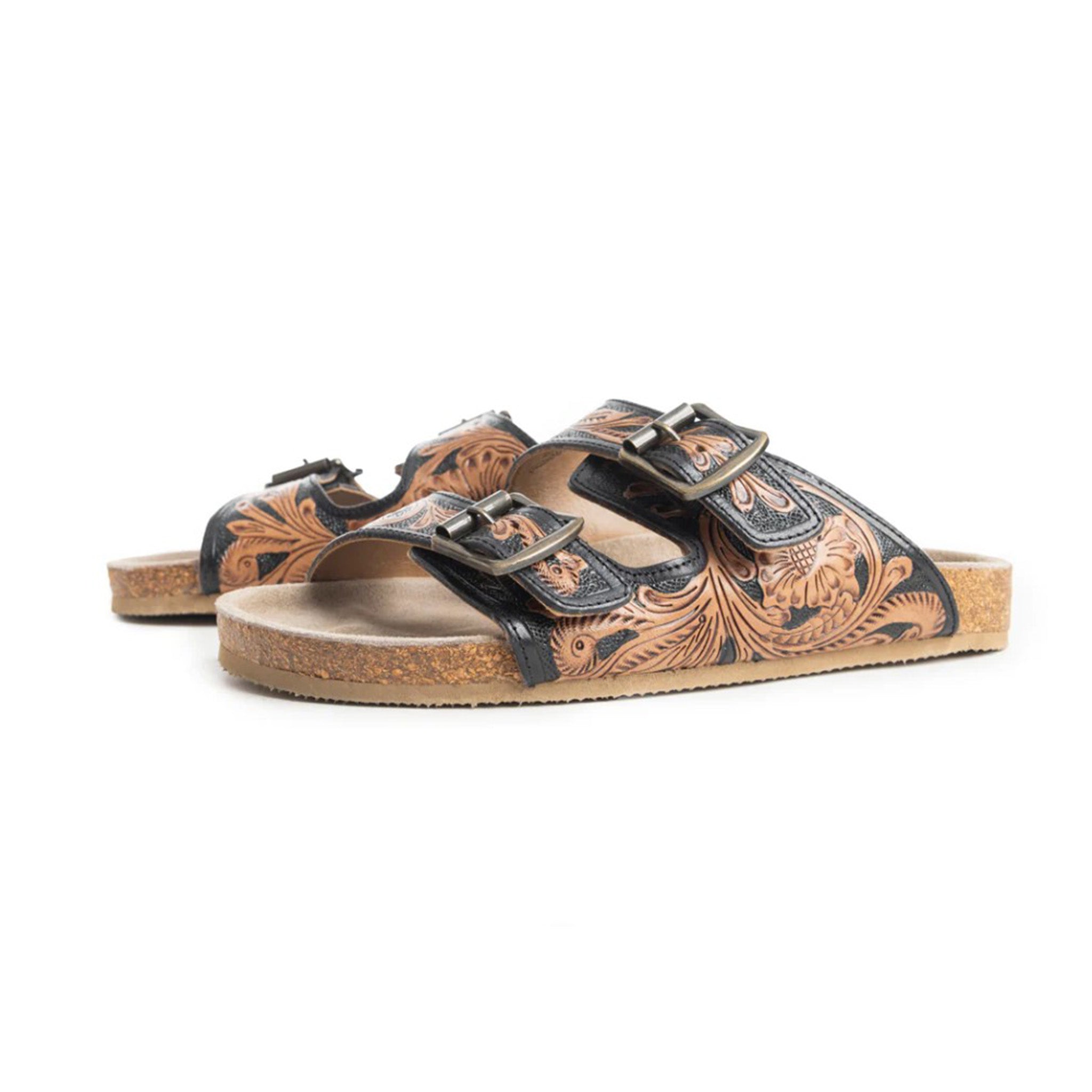 Myra Double Strap Sandals for Women - Brown & Black Comfortable Casual Summer Shoes for Beach, Walking & Outdoor Activities