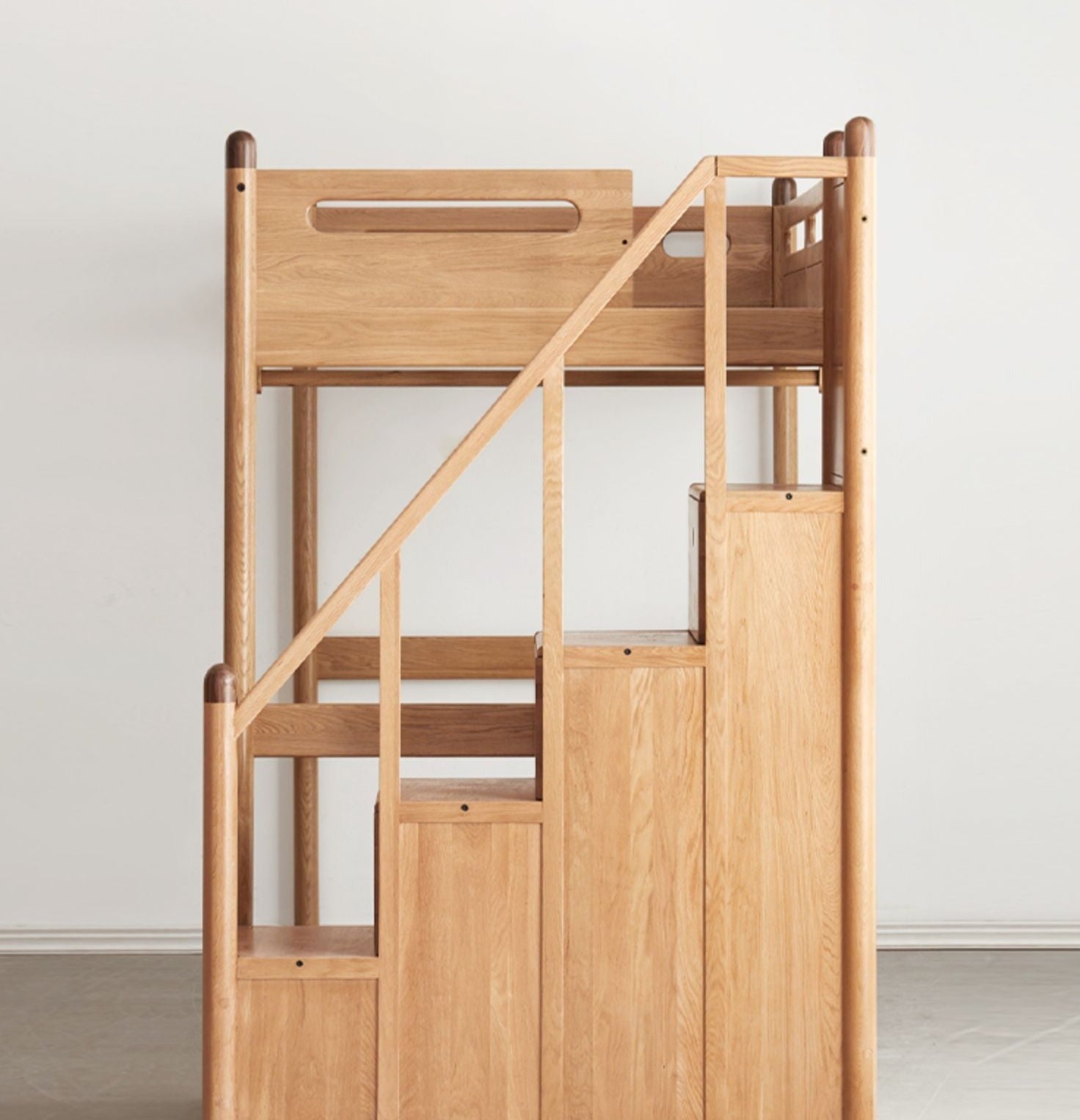 Solid Oak Wood Loft Bed with Storage Cabinet - Space-Saving Furniture for Small Rooms, Kids Bedroom & Dormitory