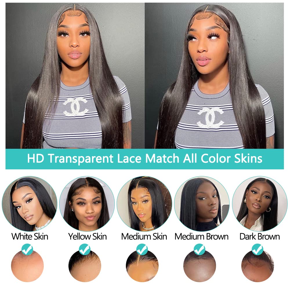 13x4 Straight Lace Front Wigs Human Hair - Pre Plucked 180% Density HD Transparent Frontal Wig for Black Women with Baby Hair (22 Inch) | Natural Look for Daily Wear, Parties & Special Occasions