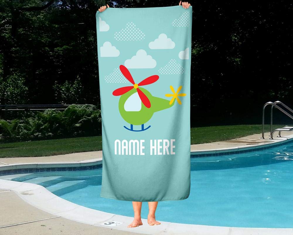 Personalized Extra Large Green Helicopter Towel for Kids & Adults - Custom Oversized Travel, Beach, Pool & Bath Towel for Toddler, Baby Boys & Girls - Perfect for Swimming, Vacation & Spa Days