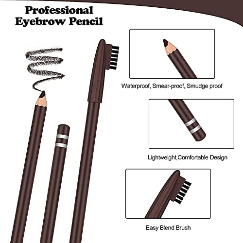 COSLUXE PROFESSIONAL Long-Lasting Waterproof Eyebrow Pencil with Brush - Dark Brown - Natural Look for Daily Makeup & Special Occasions