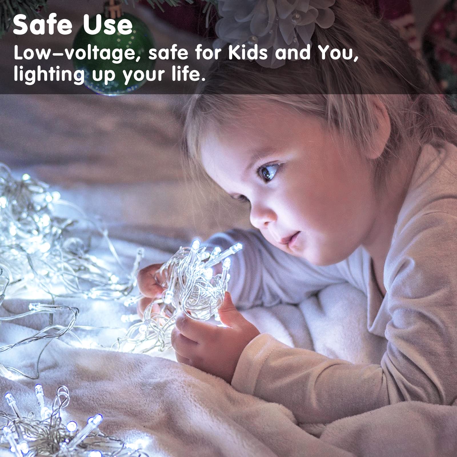 JMEXSUSS 33ft 100 LED White Battery Operated String Lights - Waterproof Outdoor Fairy Lights with Remote Control, 8 Lighting Modes for Christmas Decorations, Wedding, Bedroom, Tree & Garden Party Lighting