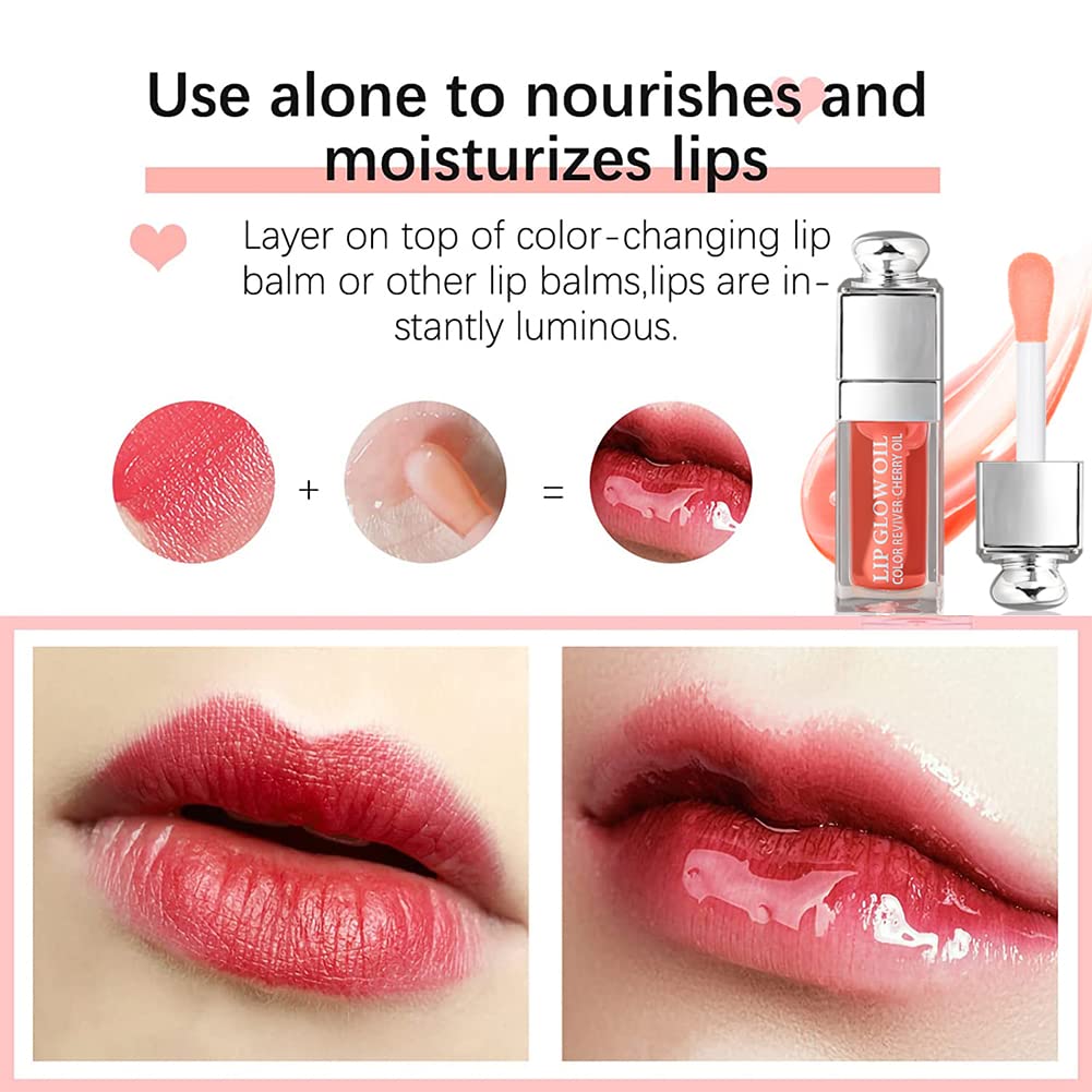 GECOMO Hydrating Lip Oil - Non-Sticky Lip Gloss & Balm for Dry Lips, Moisturizing & Nourishing Fruit Flavored Lip Care (004#CORAL, 0.2 OZ) - Perfect for Daily Use, Makeup Prep, and Chapped Lip Relief