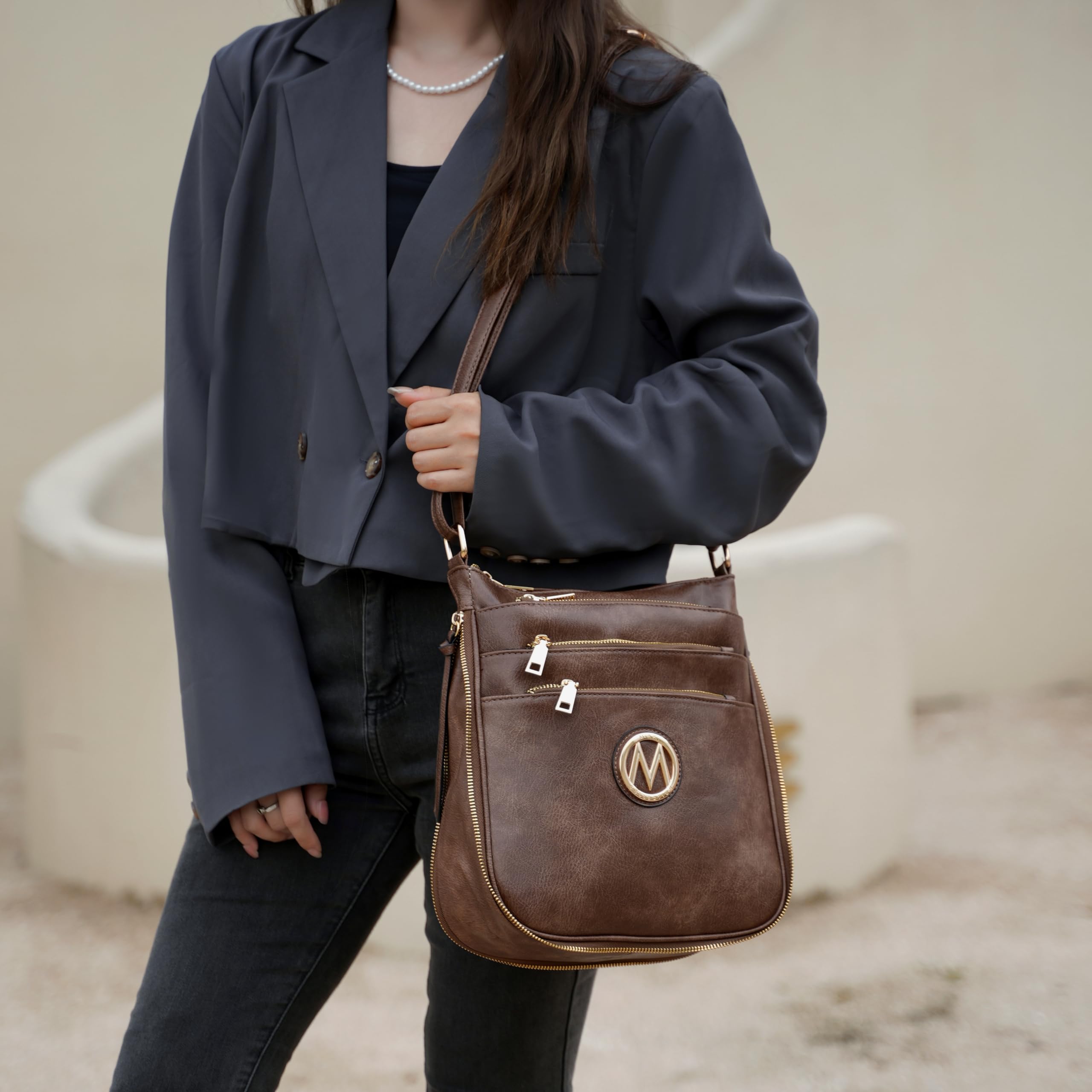 MKF Collection Women's PU Leather Crossbody Bag - Stylish Messenger Purse with Adjustable Shoulder Strap - Fashionable Designer Handbag for Work, Travel & Everyday Use