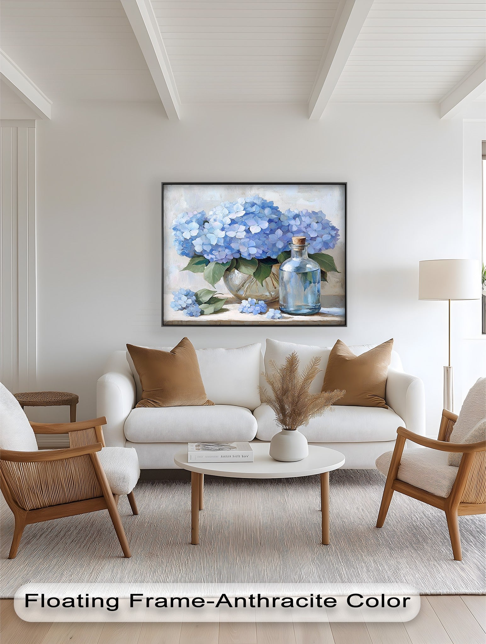 Blue Floral Still Life Oil Painting - Modern Wall Art for Living Room, Bedroom & Office Decor