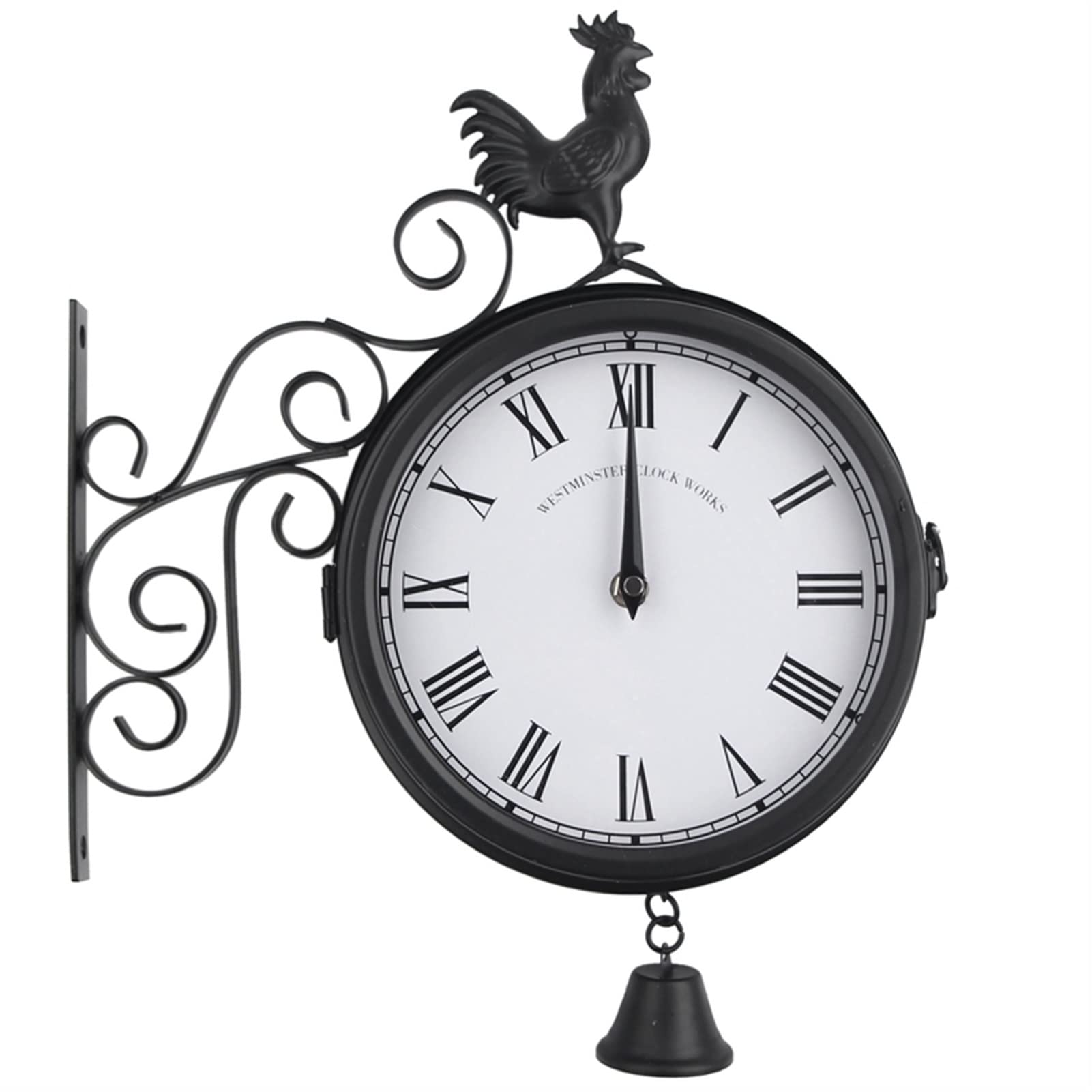 Vintage Double Sided Wall Clock - Retro Rooster Design for Indoor/Outdoor Use - Large Garden, Patio, Farmhouse Decor - Perfect for Living Room, Kitchen, Backyard & Outdoor Spaces
