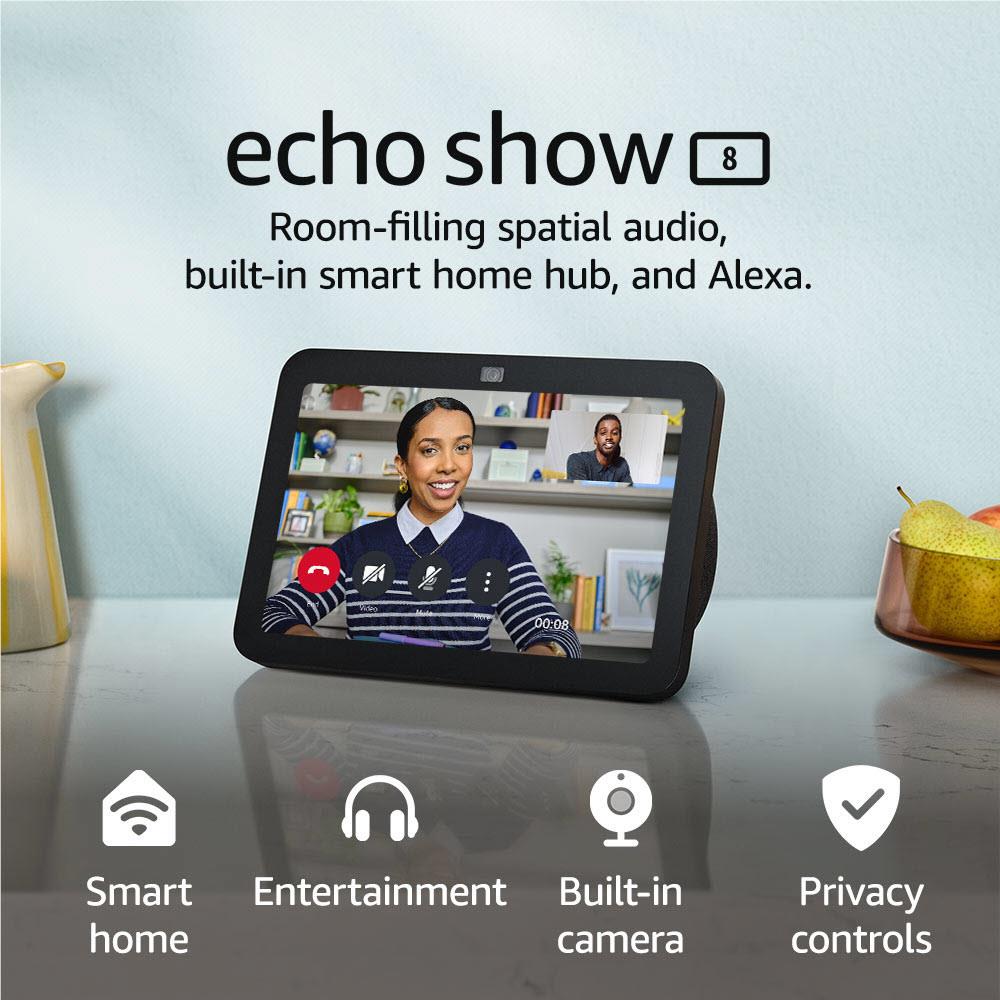 Amazon Echo Show 8 (3rd Generation) - Smart Display with Alexa - Charcoal - HD Screen, Smart Home Control, Video Calls - Perfect for Kitchen, Living Room & Bedroom