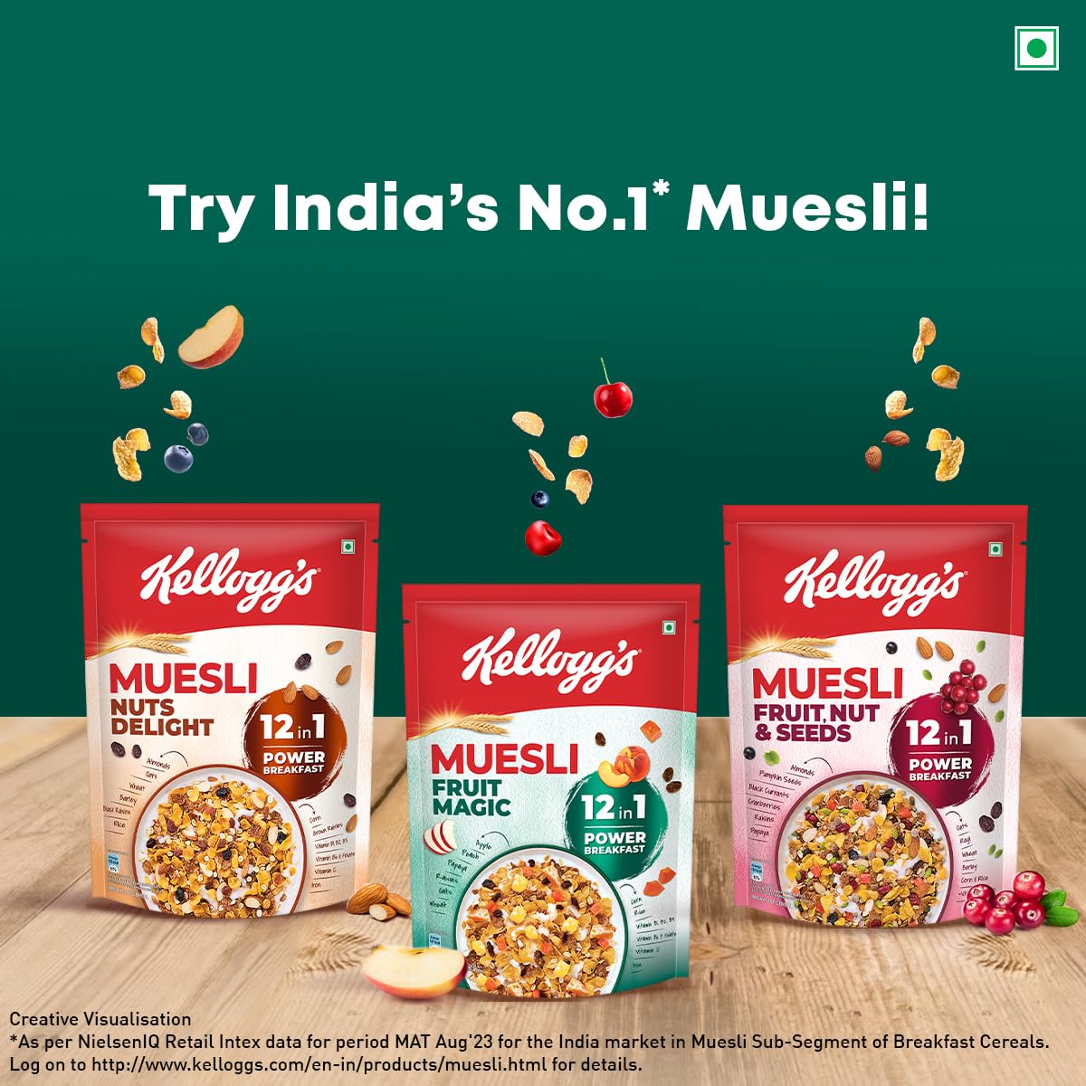 Kellogg's Muesli with 24% Fruit - 500g Breakfast Cereal | Healthy Morning Meal & Snack for Adults & Kids | Perfect for Home, Office & Travel
