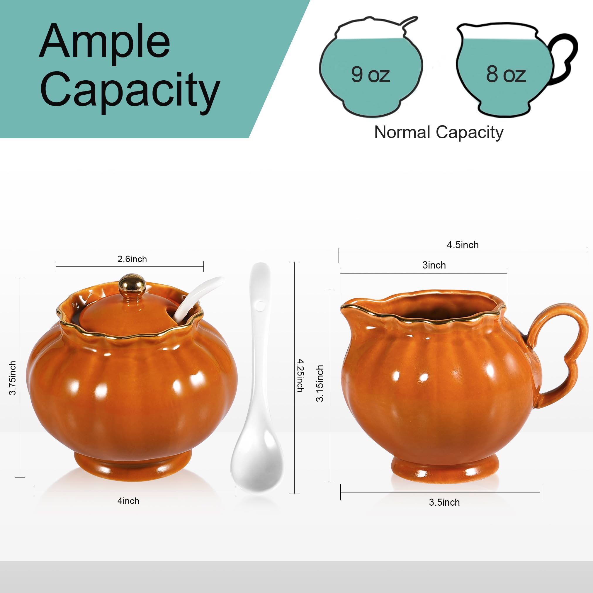 Ceramic Sugar Bowl with Lid, Milk Jug, and Spoon - 3-Piece Coffee Serving Set | Creamer & Sugar Bowl Combo | Dishwasher & Microwave Safe | Perfect for Breakfast, Tea Time & Gifting | Elegant Orange Design