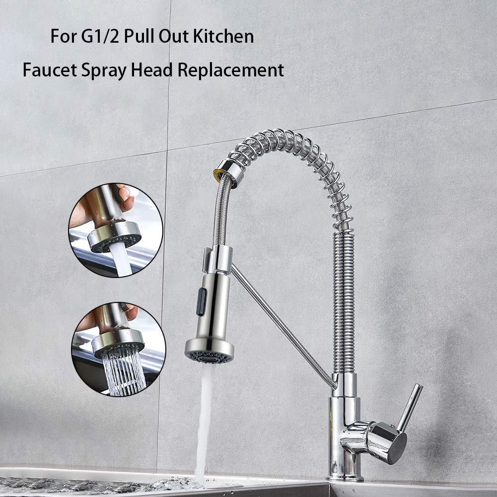 G12 Pull Down Kitchen Faucet Spray Head Replacement - 2 Function Mode Brushed Nickel Faucet Sprayer for Sink Tap Replacement | Perfect for Dishwashing & Food Prep