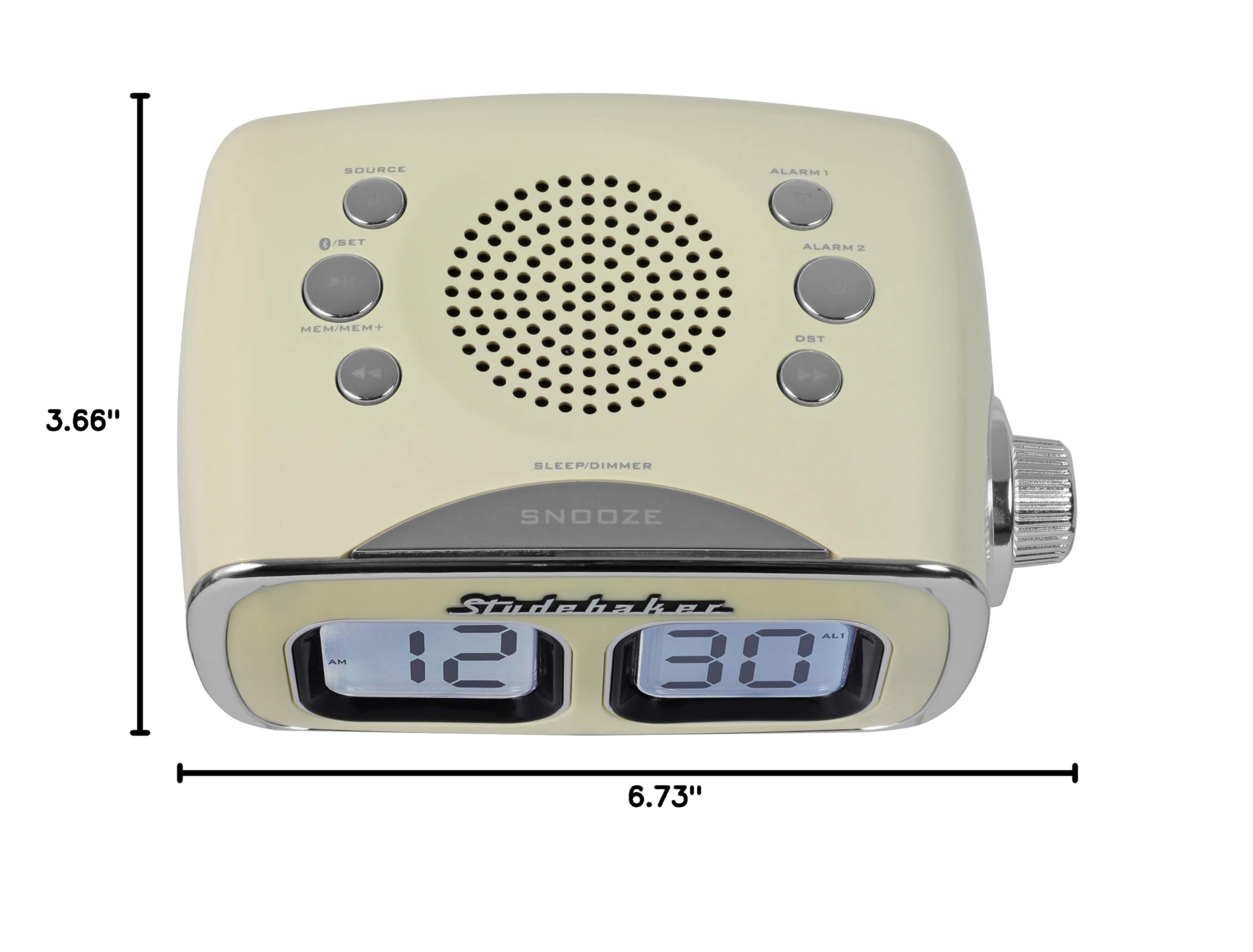 Studebaker Large Display LCD AM/FM Retro Clock Radio with USB, Bluetooth & Aux-in - Vintage Alarm Clock for Bedroom, Kitchen, Office (Cream White) | Perfect for Nightstands, Countertops & Small Spaces